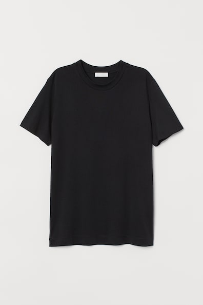 Silk-blend T-shirt - Round neck - Short sleeve - Black - Ladies | H&M GB