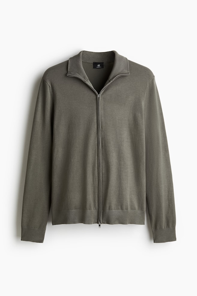 Slip-Fit Cardigan with Zipper - Dark green - 1