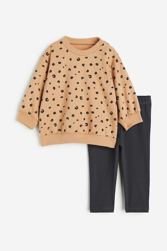2-piece sweatshirt and leggings set - Beige/Leopard print/Light pink/Small flowers/Dark pink/Hearts/Light green/Striped - 1