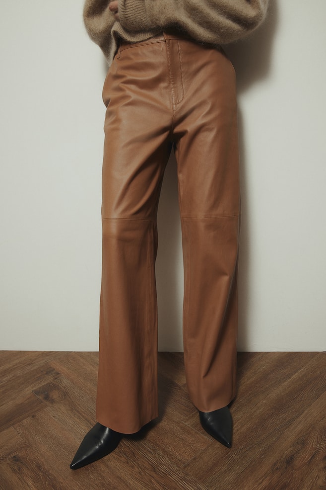 Straight leather trousers - Brown - 3