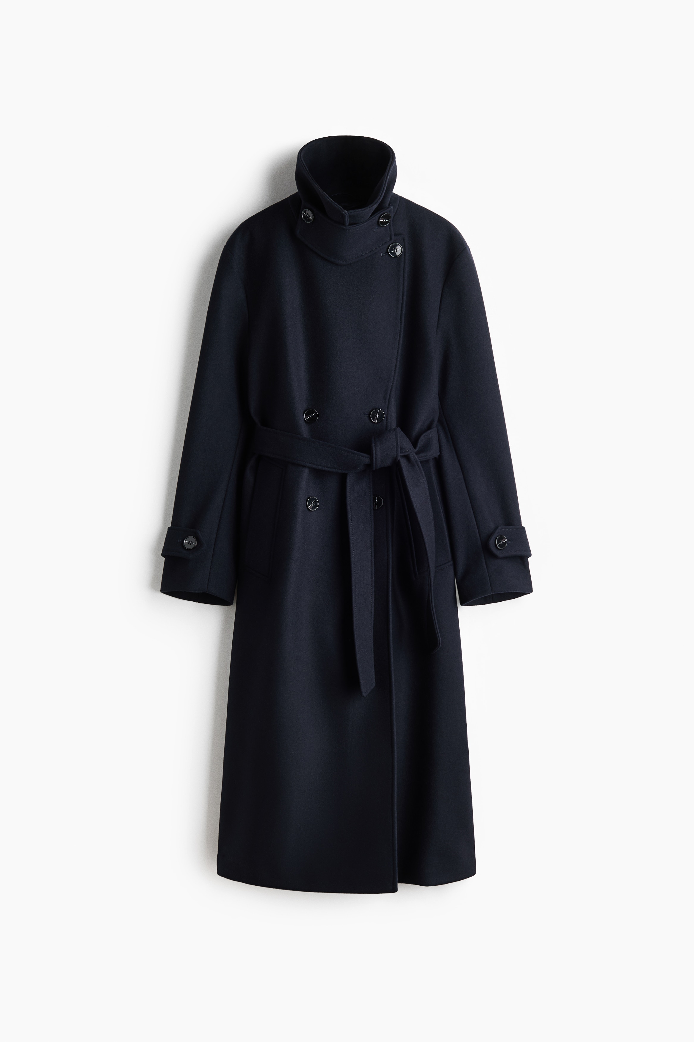 Double-breasted wool-blend coat - Navy blue