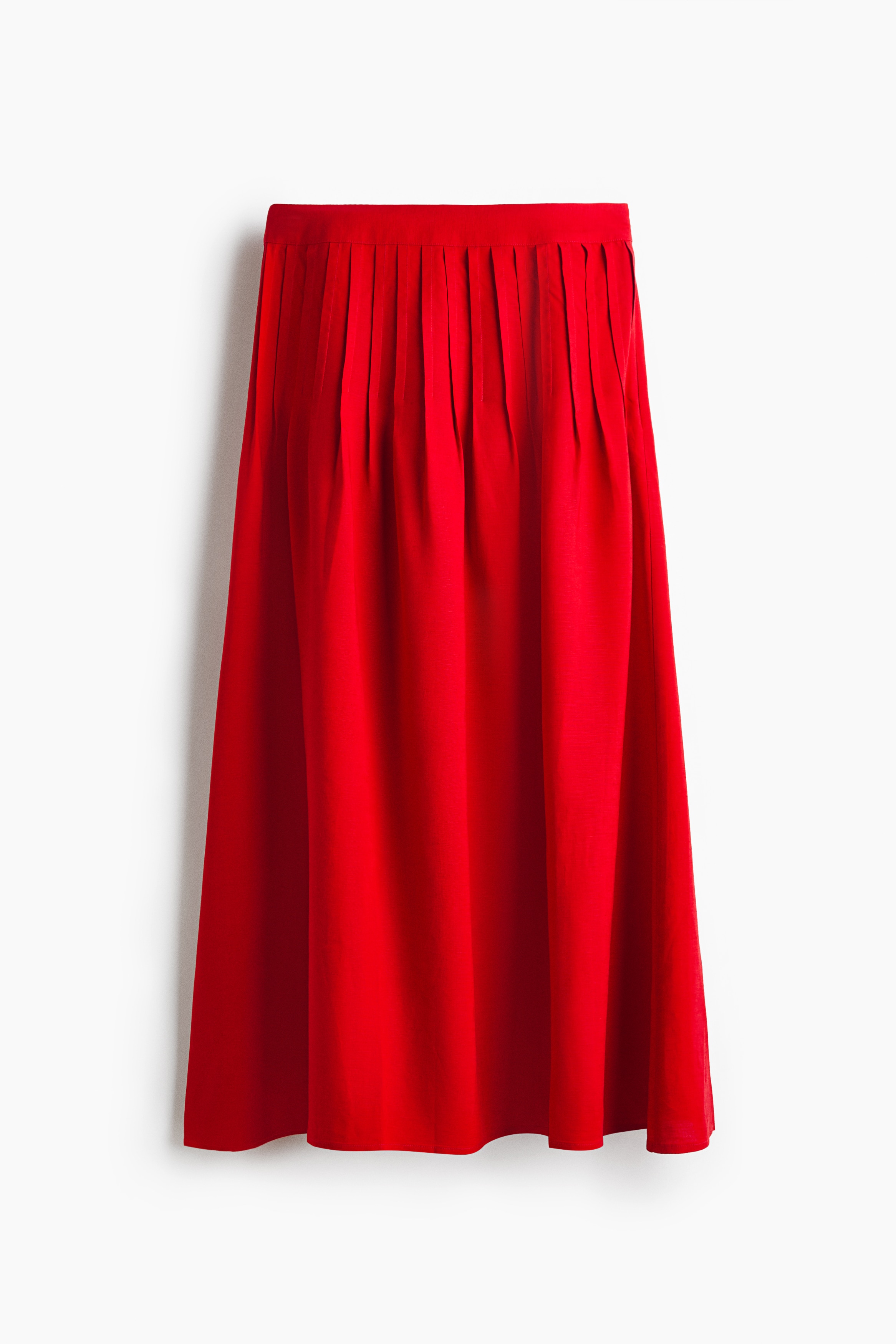 Pleated linen-blend skirt - Bright red