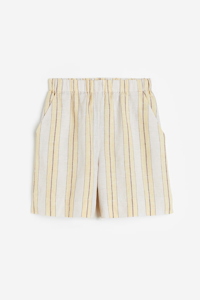 Pull on-shorts i hør - Sart gul/Stribet/Beige/Sort - 1