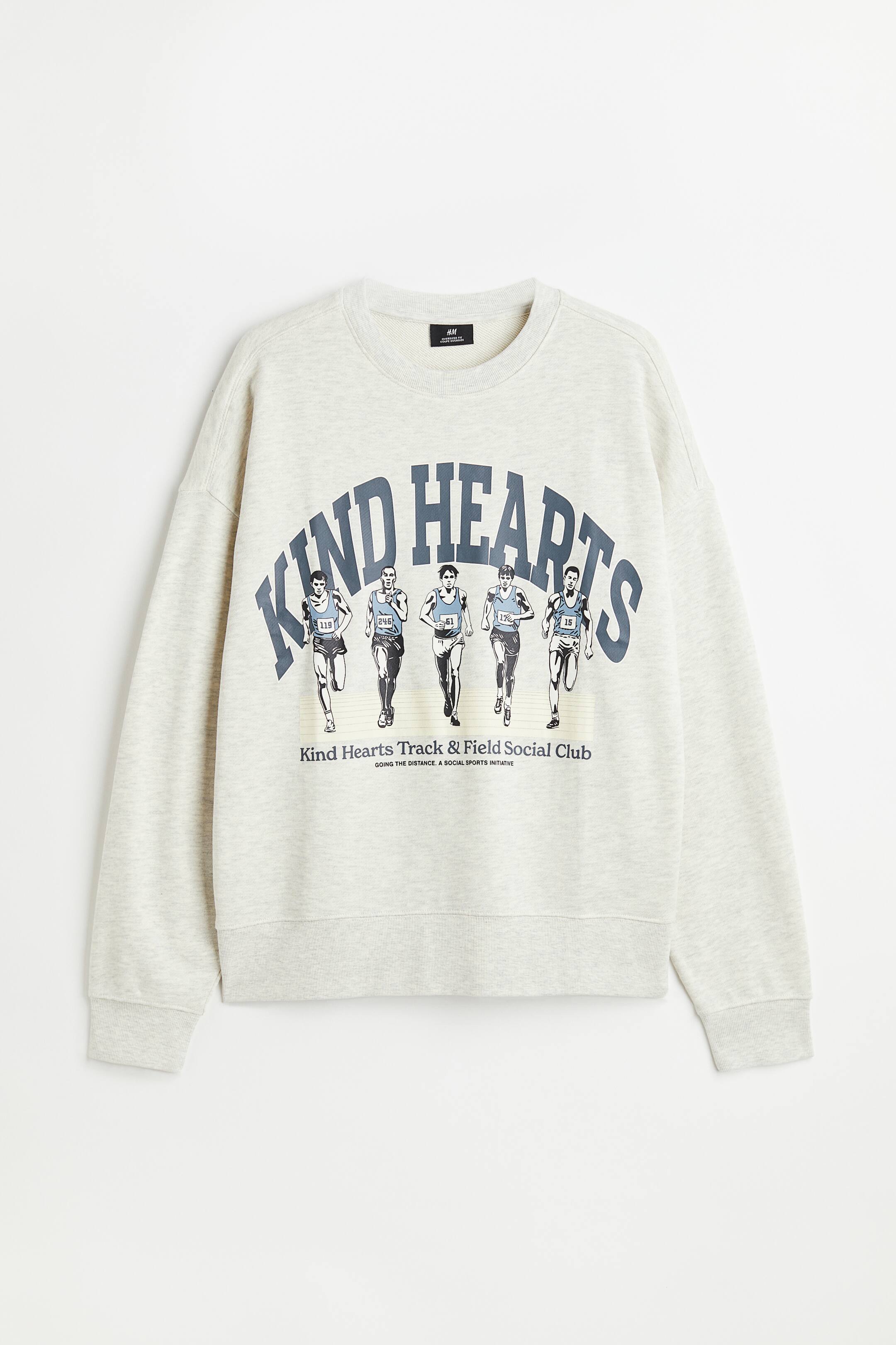 View larger image: Relaxed Fit Printed Sweatshirt - Light gray melange/Kind Hearts - Men | H&M PH 1