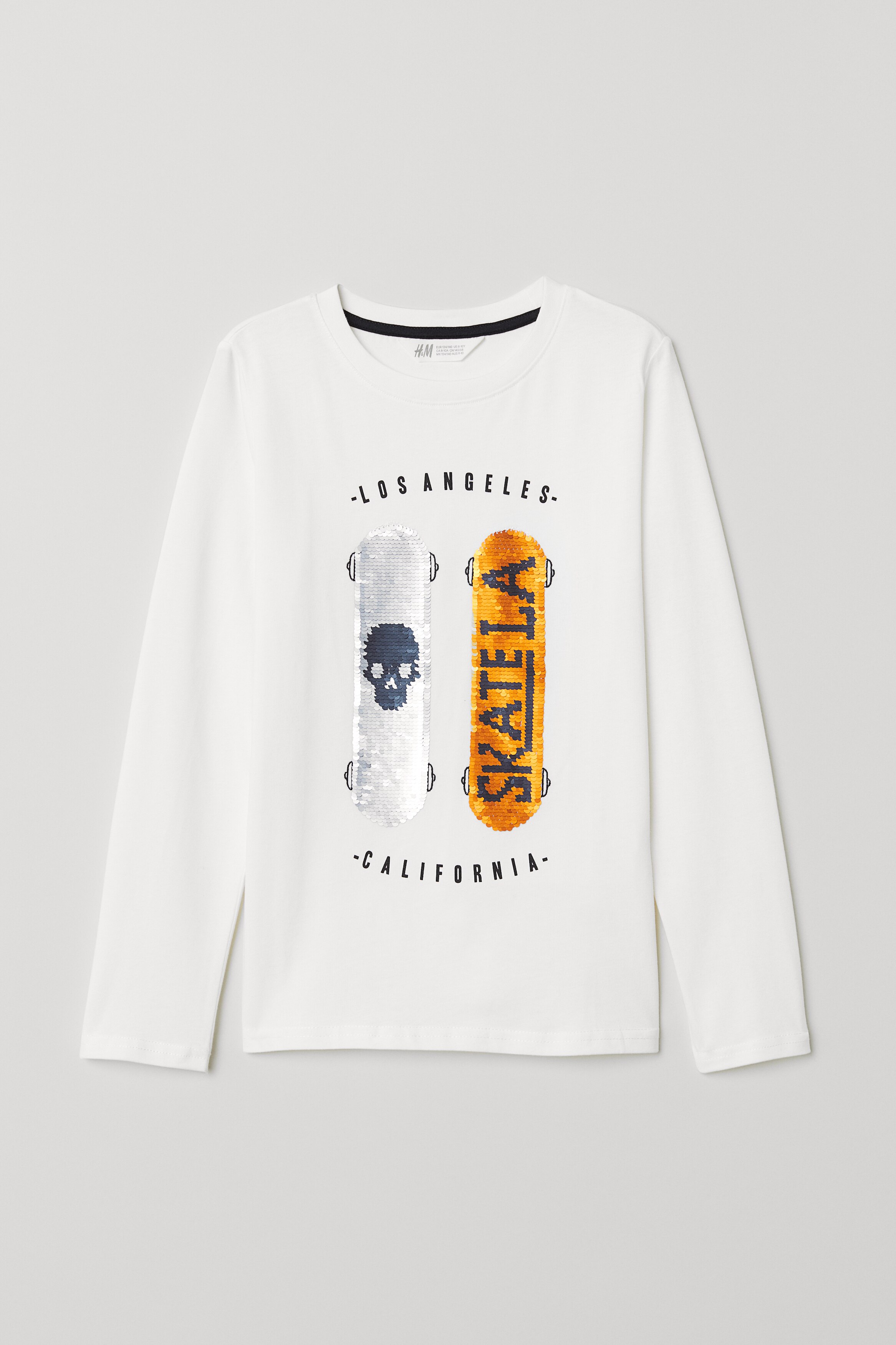 T-shirt Gris H&M Fille 6 Ans - Avec Gros Nœud Blanc Et Sequins, Manches Longues, Occasion Très Bon état