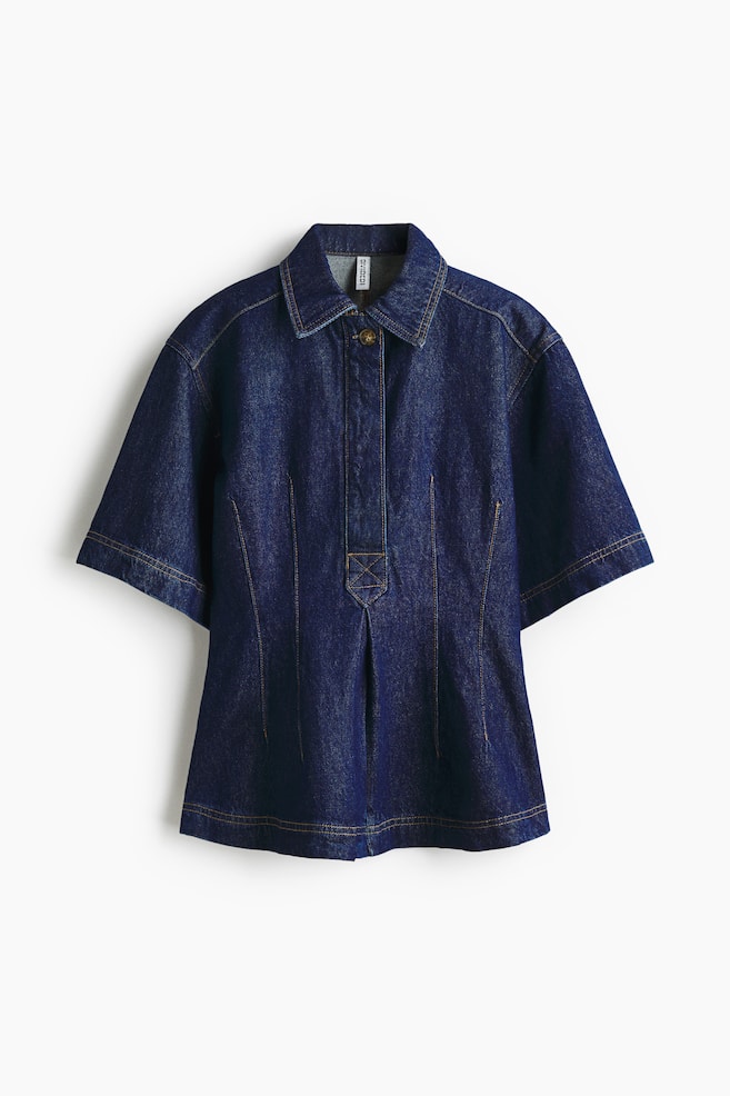 Waisted Denim Shirt - Dark denim blue/Denim blue/Light beige - 1