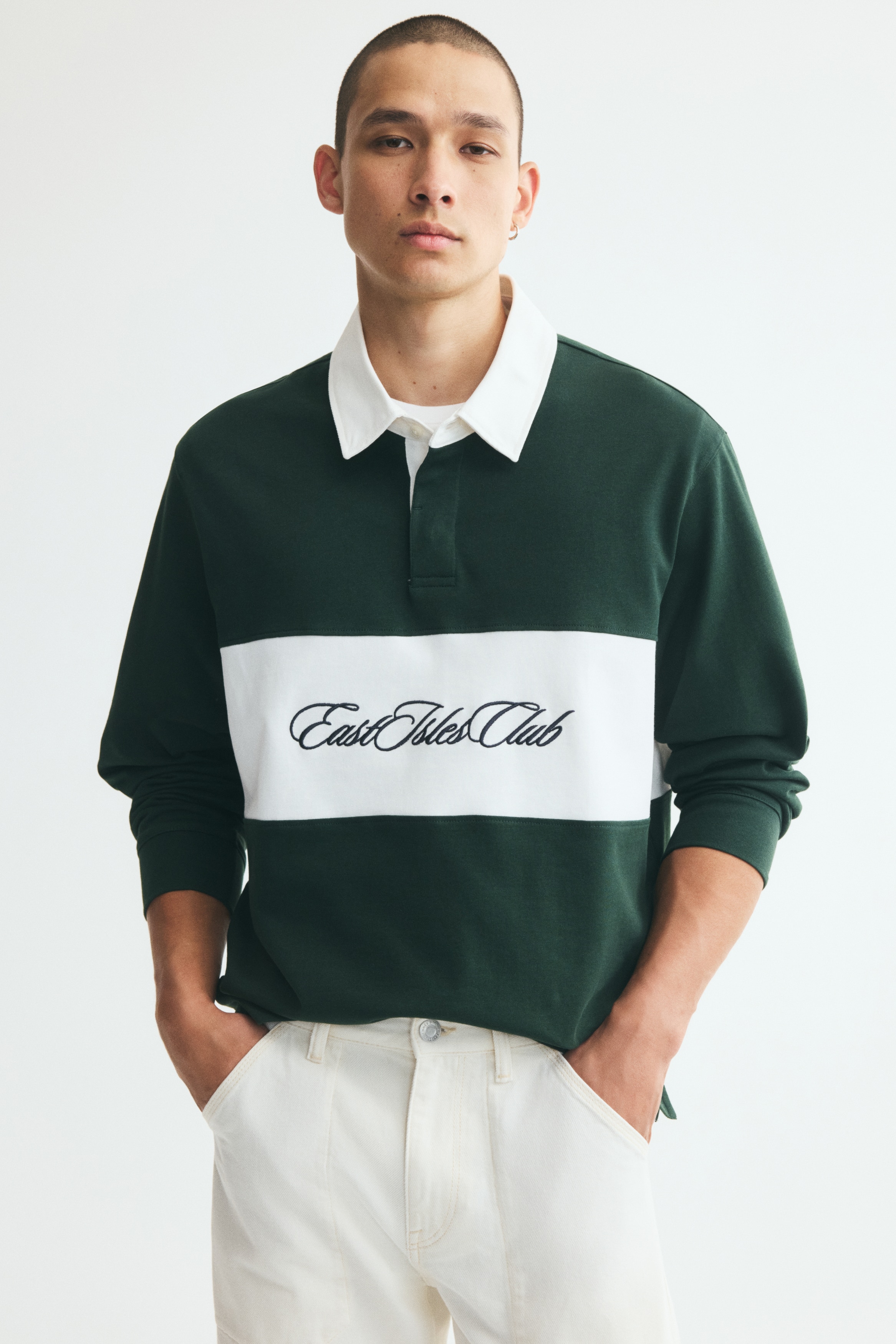 Maglia da rugby in cotone Regular Fit - Verde scuro/East Isles Club/Blu navy/East Isles Club