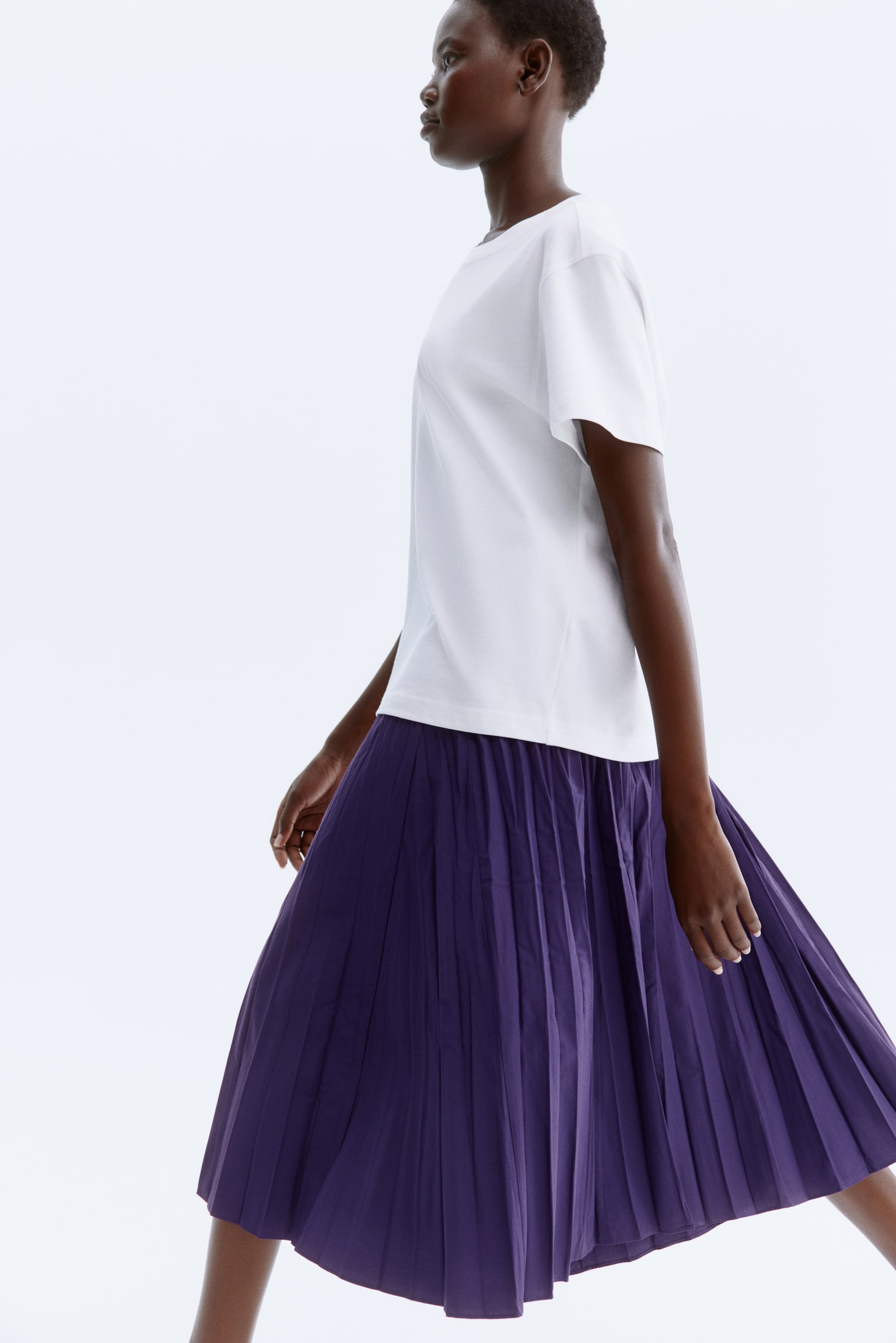 Chân váy midi xếp ly nhỏ - Màu tím đậm/Màu be - 4