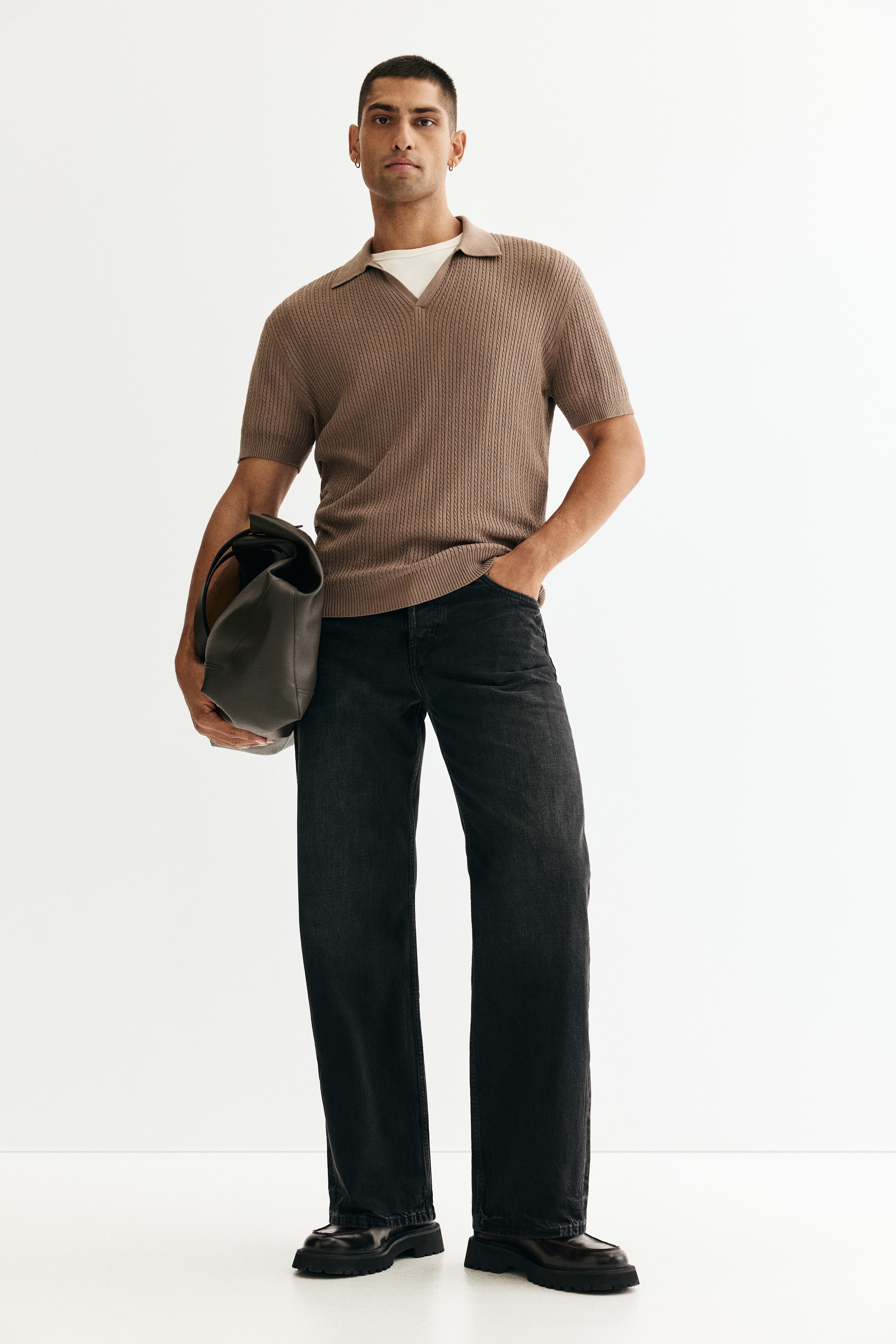 Regular Fit Cable-knit polo shirt