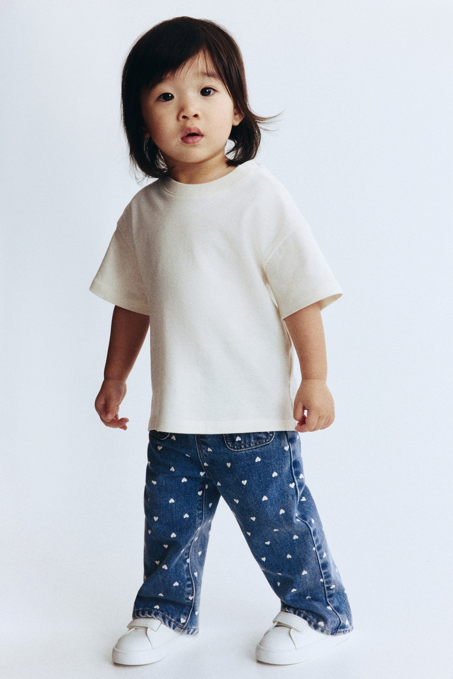 Flared Leg Jeans - כחול ג'ינס/לבבות - 4