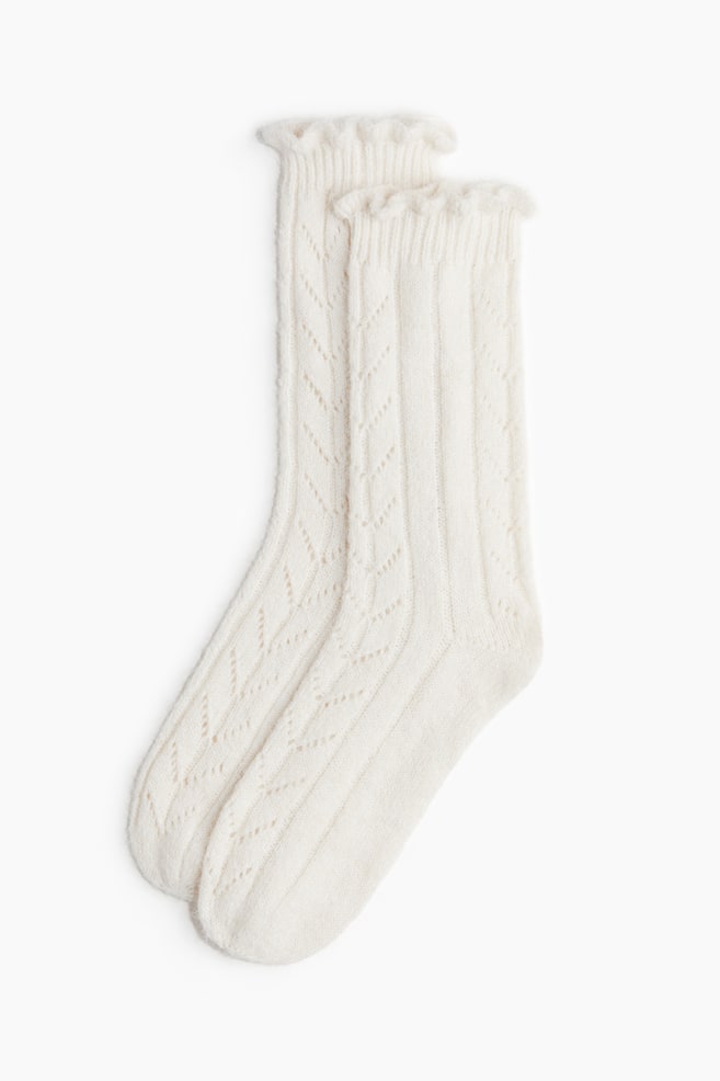 Meias em malha pointelle - Creme - 1
