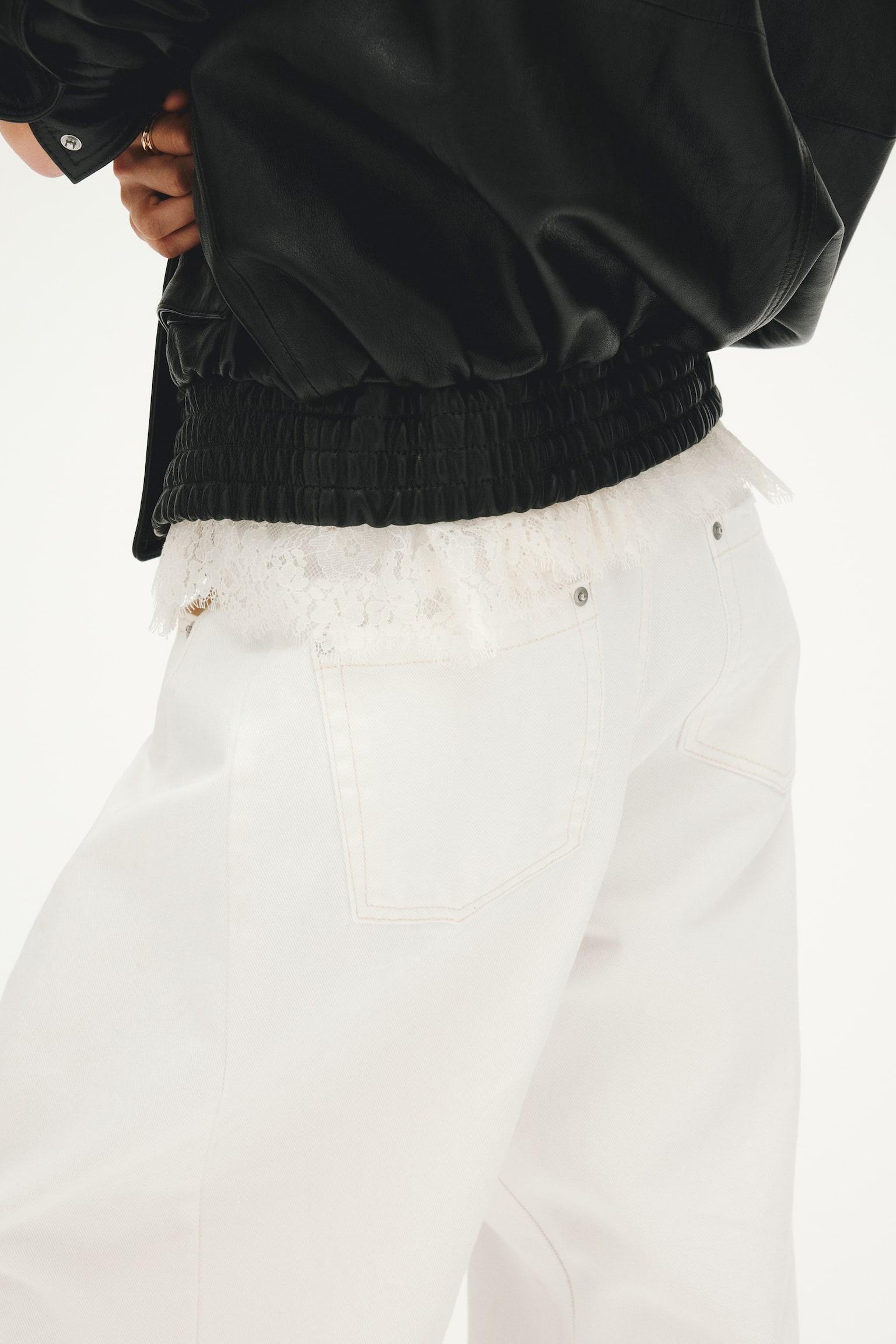Barrel-leg jeans - Білий/Випраний чорний - 8