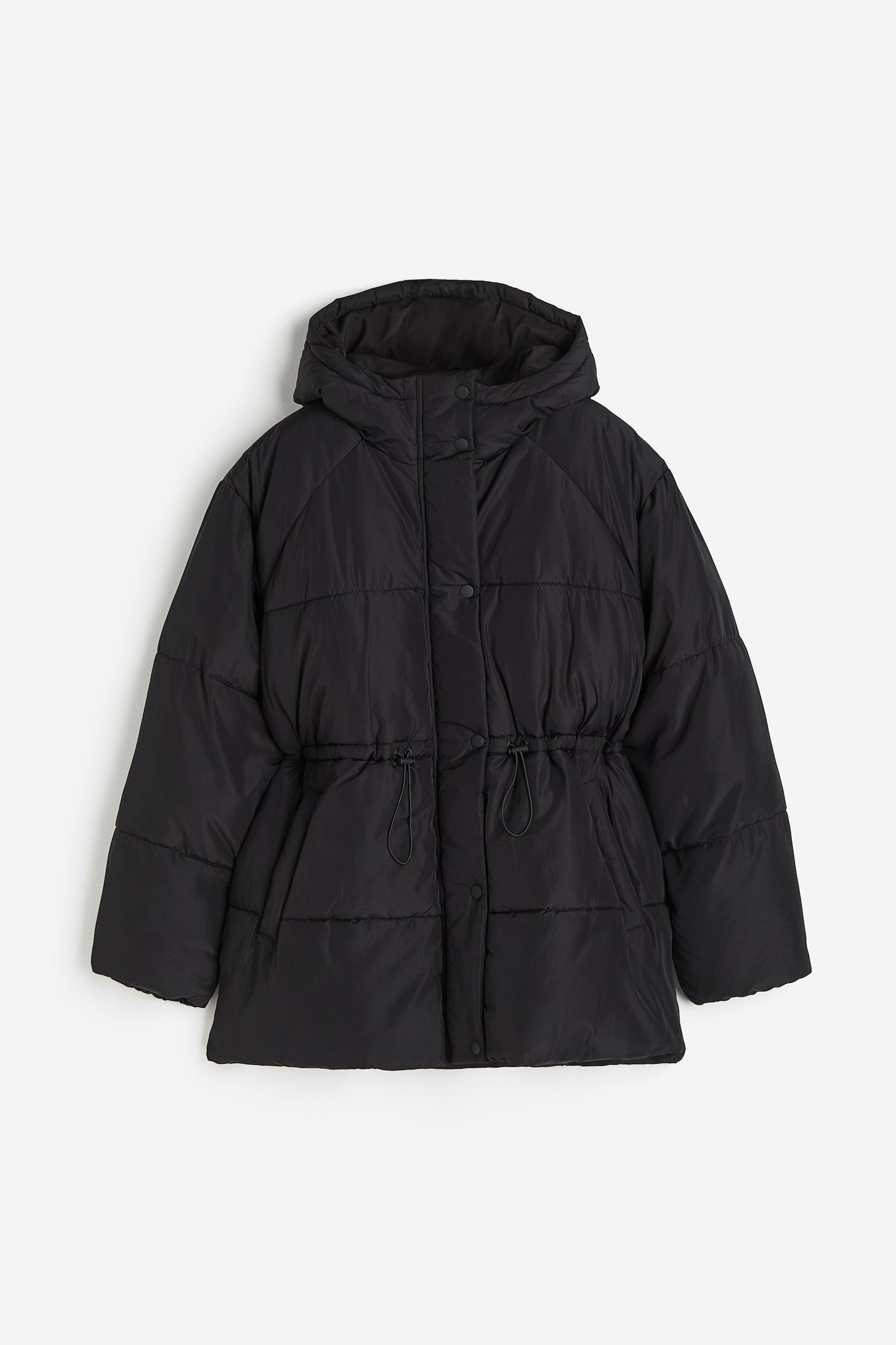 Drawstring Waist Puffer Jacket - Black - 1