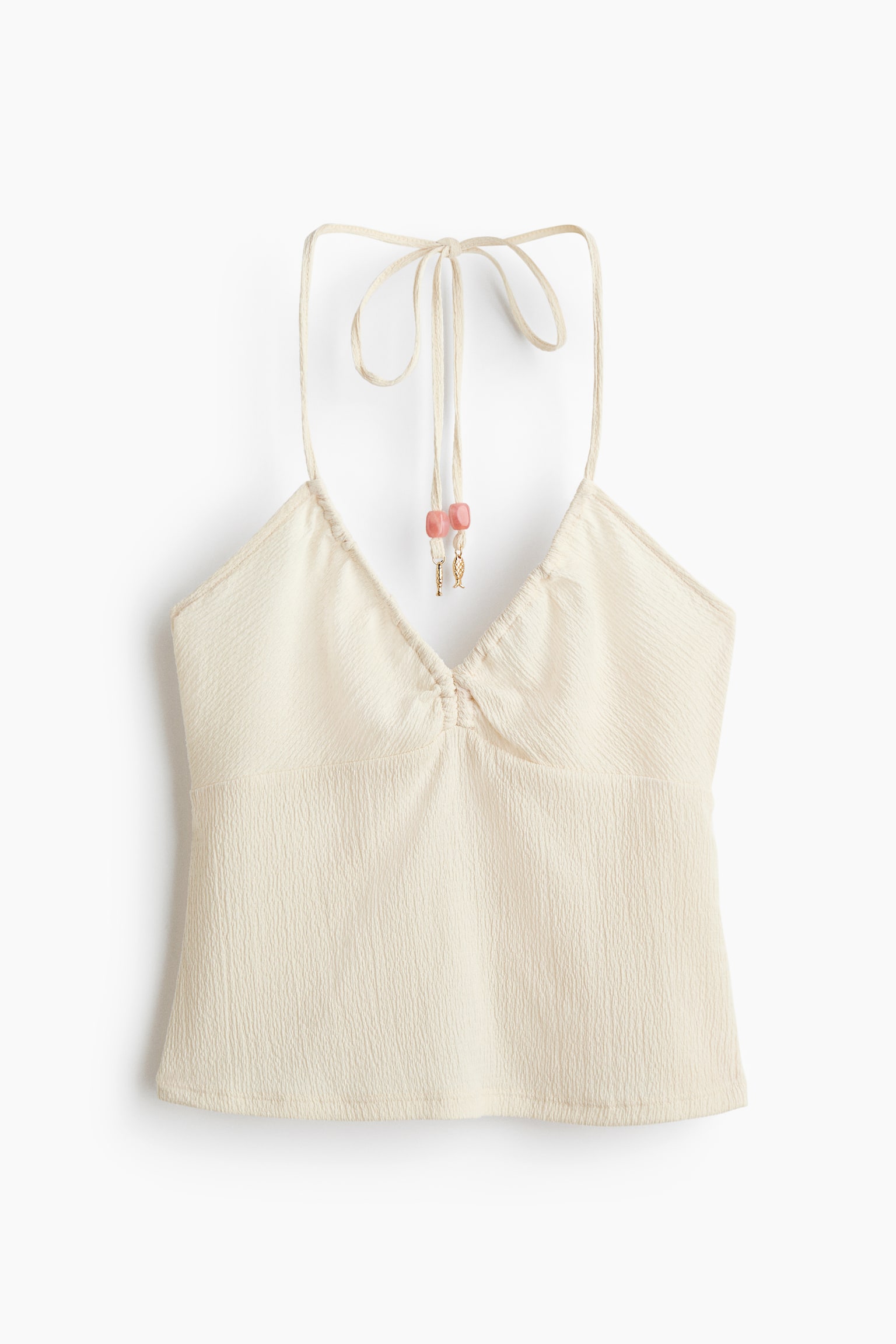 Halterneck Top - Cream/Burnt orange/striped/Dark olive green
