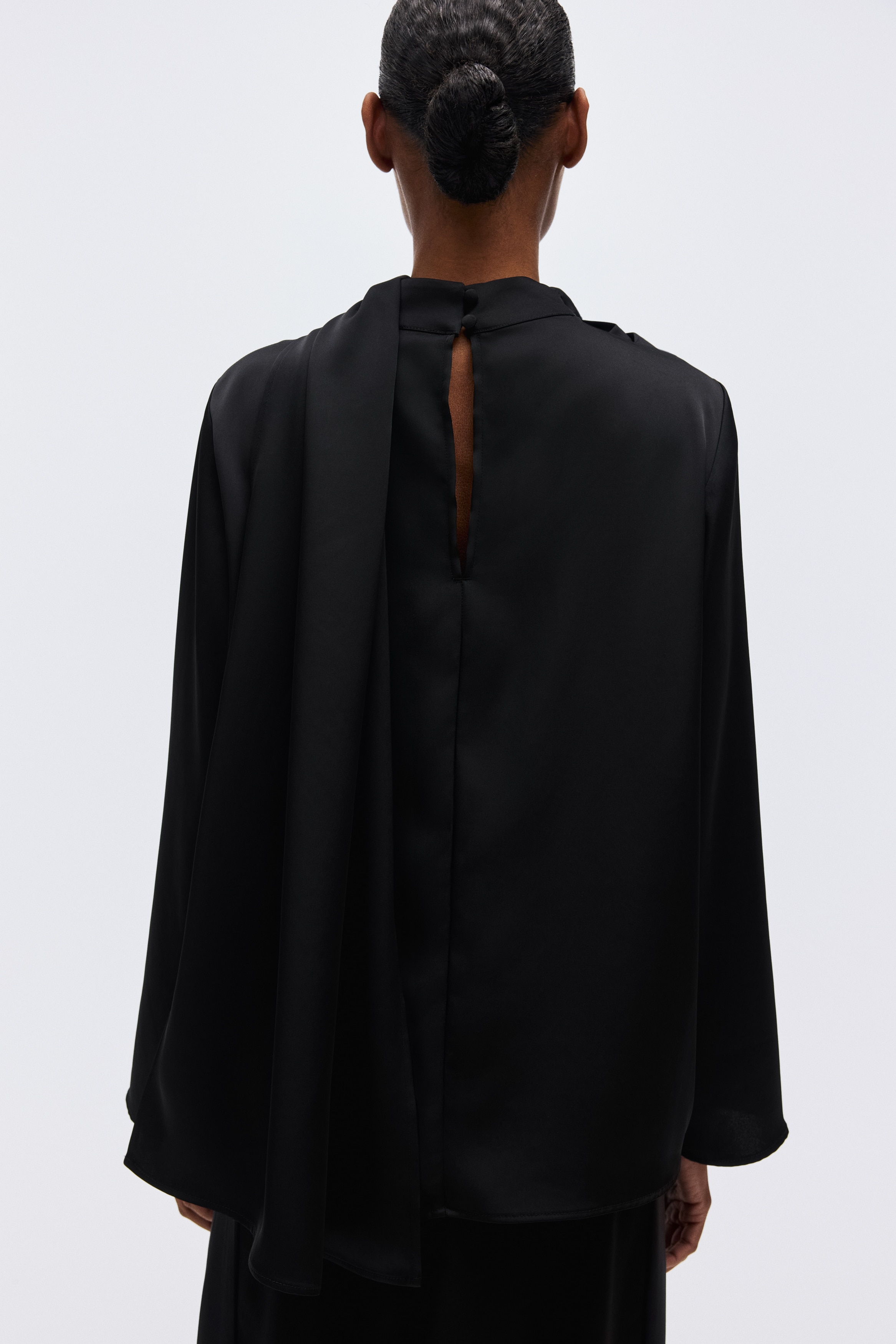 Shawl-detail satin blouse