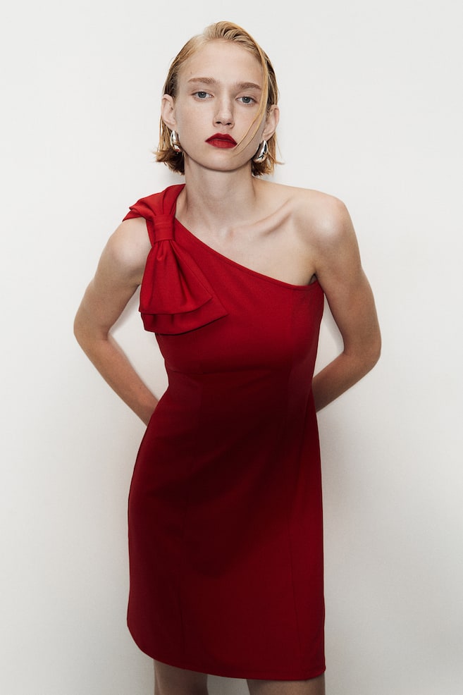 One-Shoulder-Kleid mit Schleife - Rot - 5