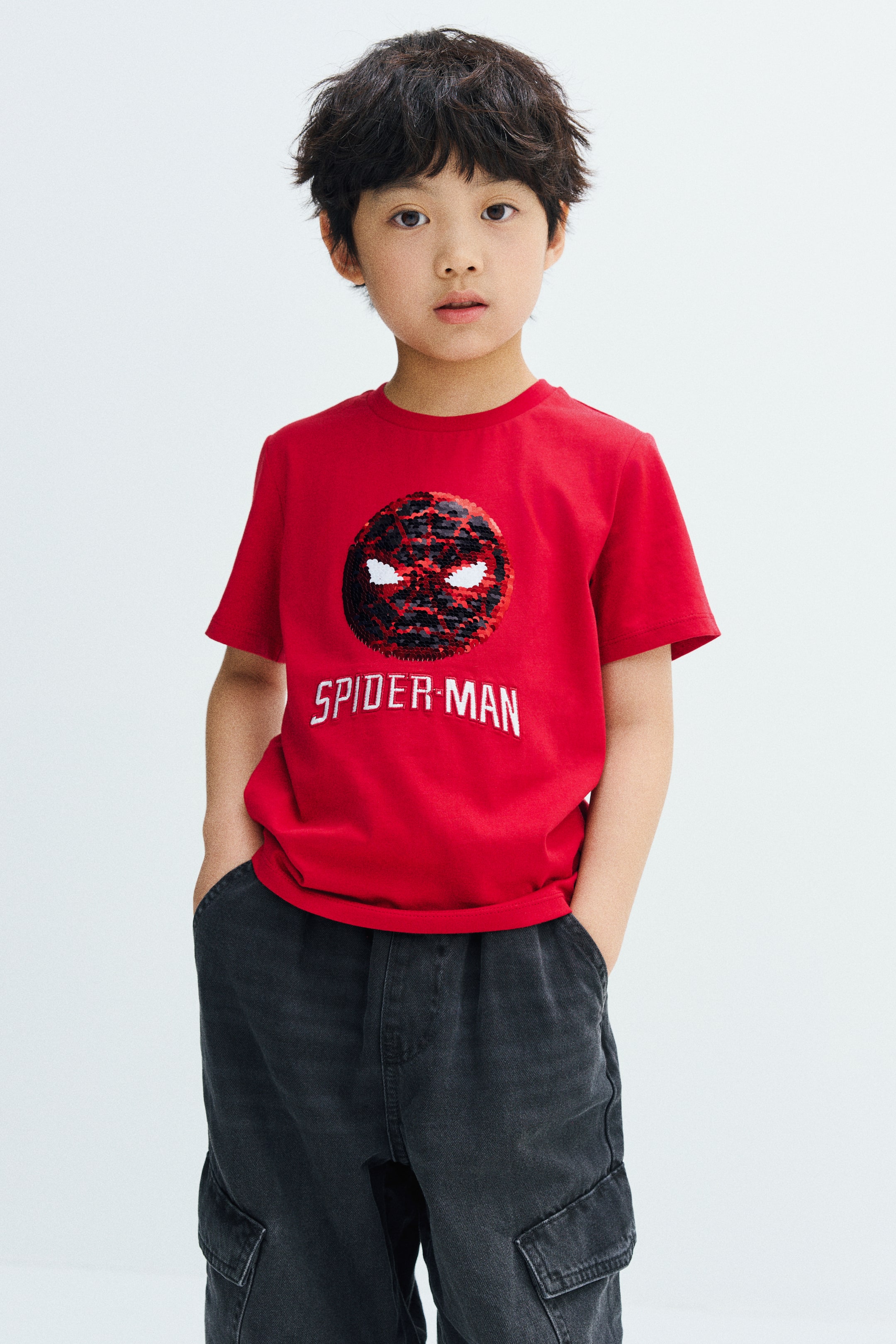 View larger image: Reversible-sequin T-shirt - Red/Spider-Man - Kids | H&M 1