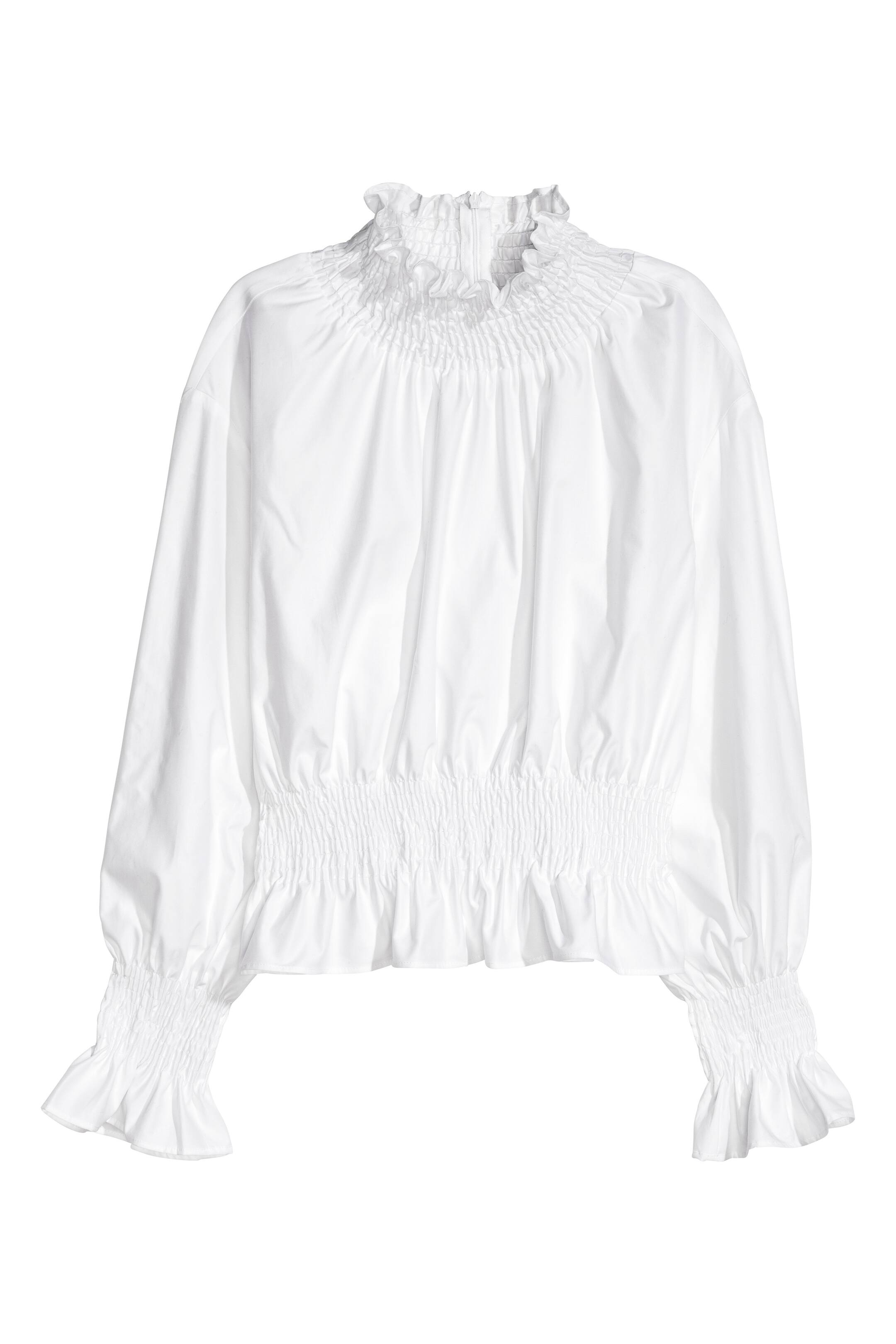 View larger image: Smocked pima cotton blouse - White - Ladies | H&M GB 1