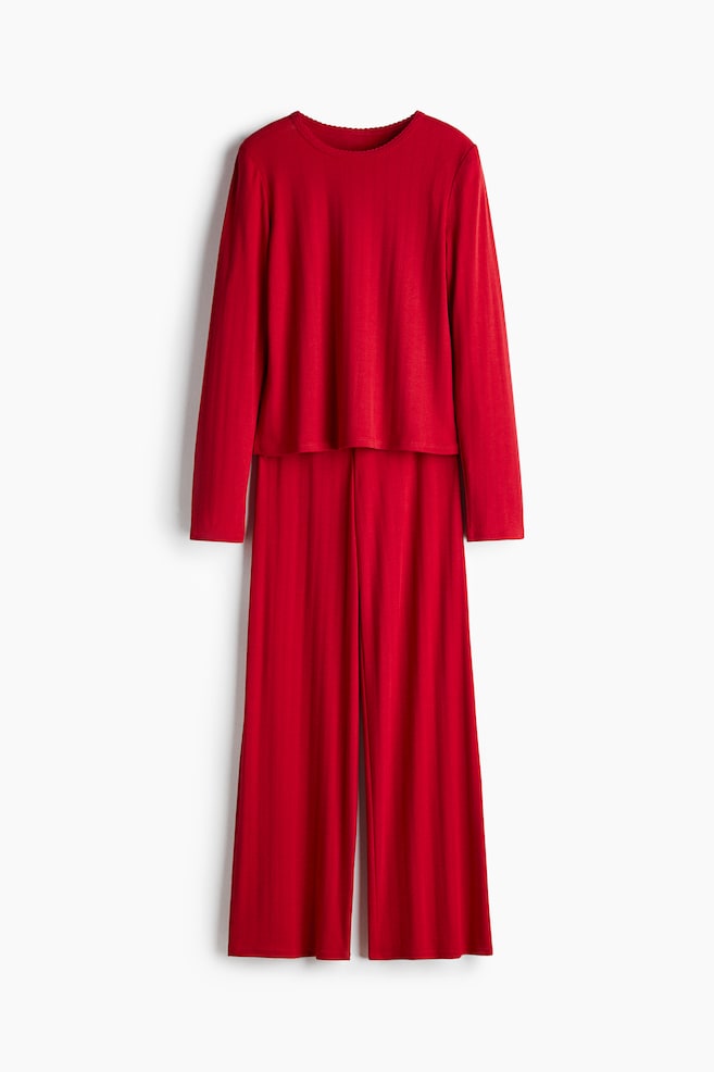 Pointelle jersey pyjamas - Red/White/Hearts/Light grey marl - 1
