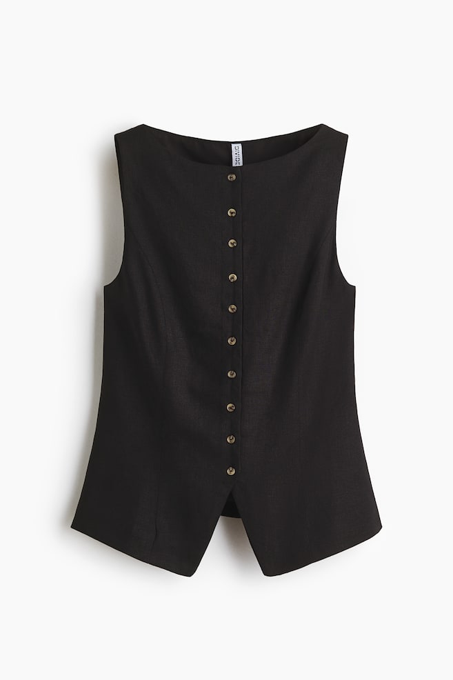 Linen-Blend Vest - Black - 1