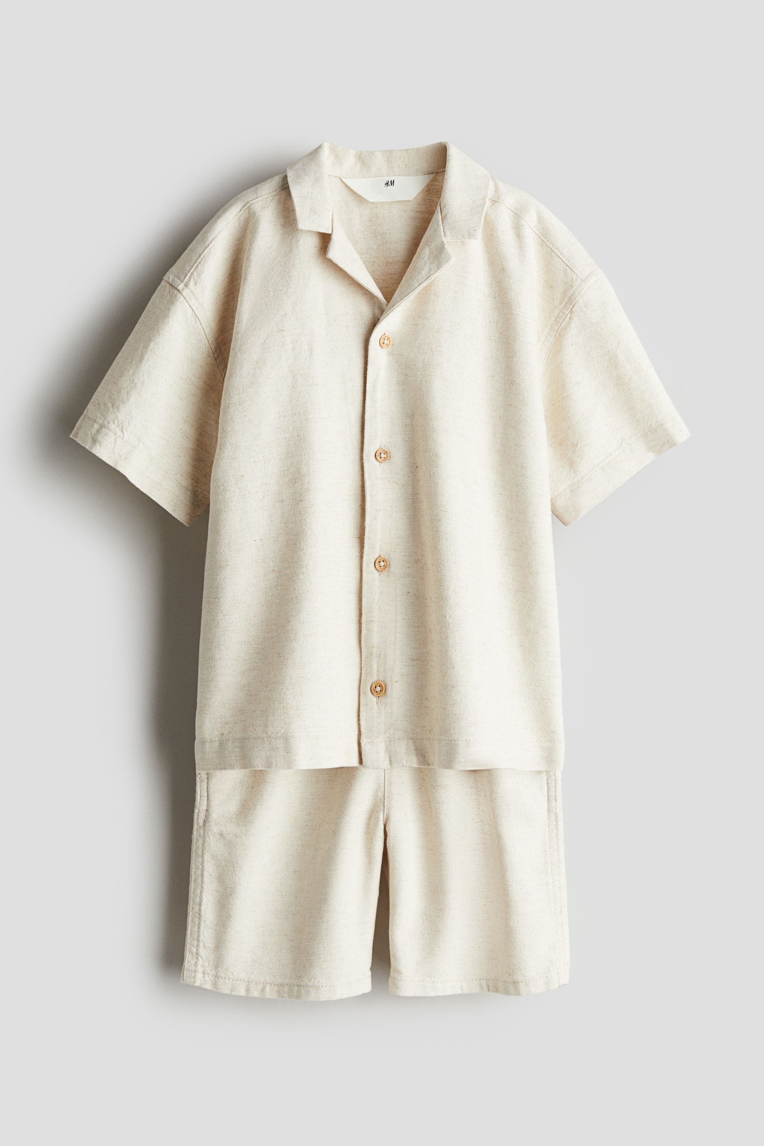 Shirt & Shorts Set - Light beige/White/Blue stripe - 2