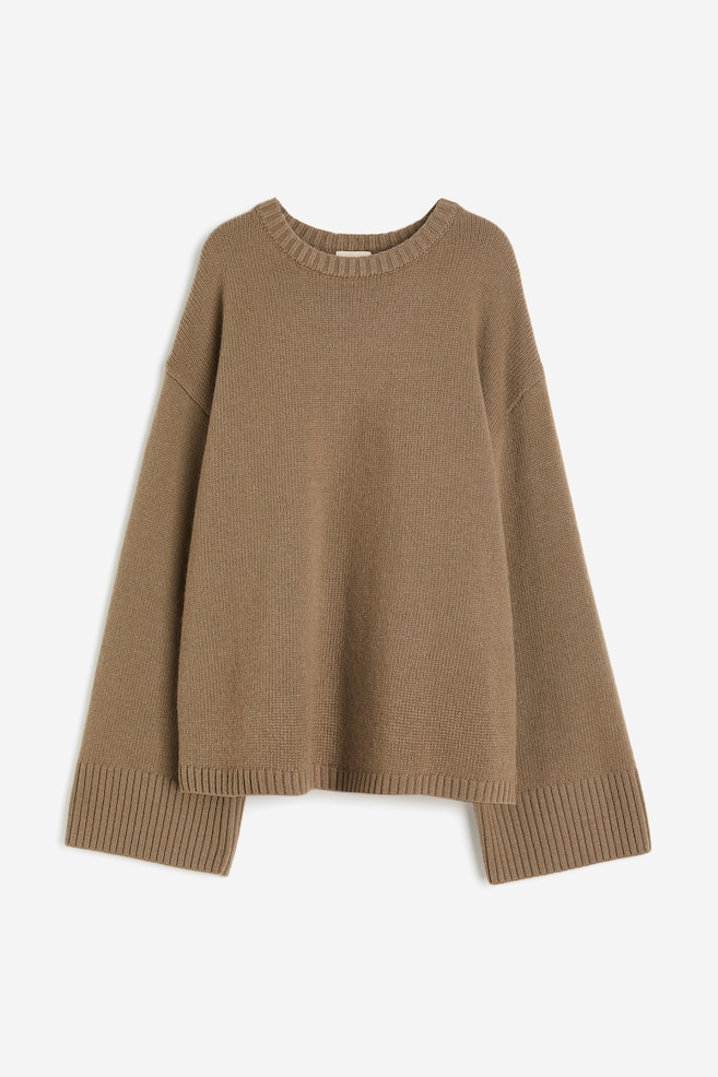 Cashmere-blend jumper - Khaki brown/Black - 2