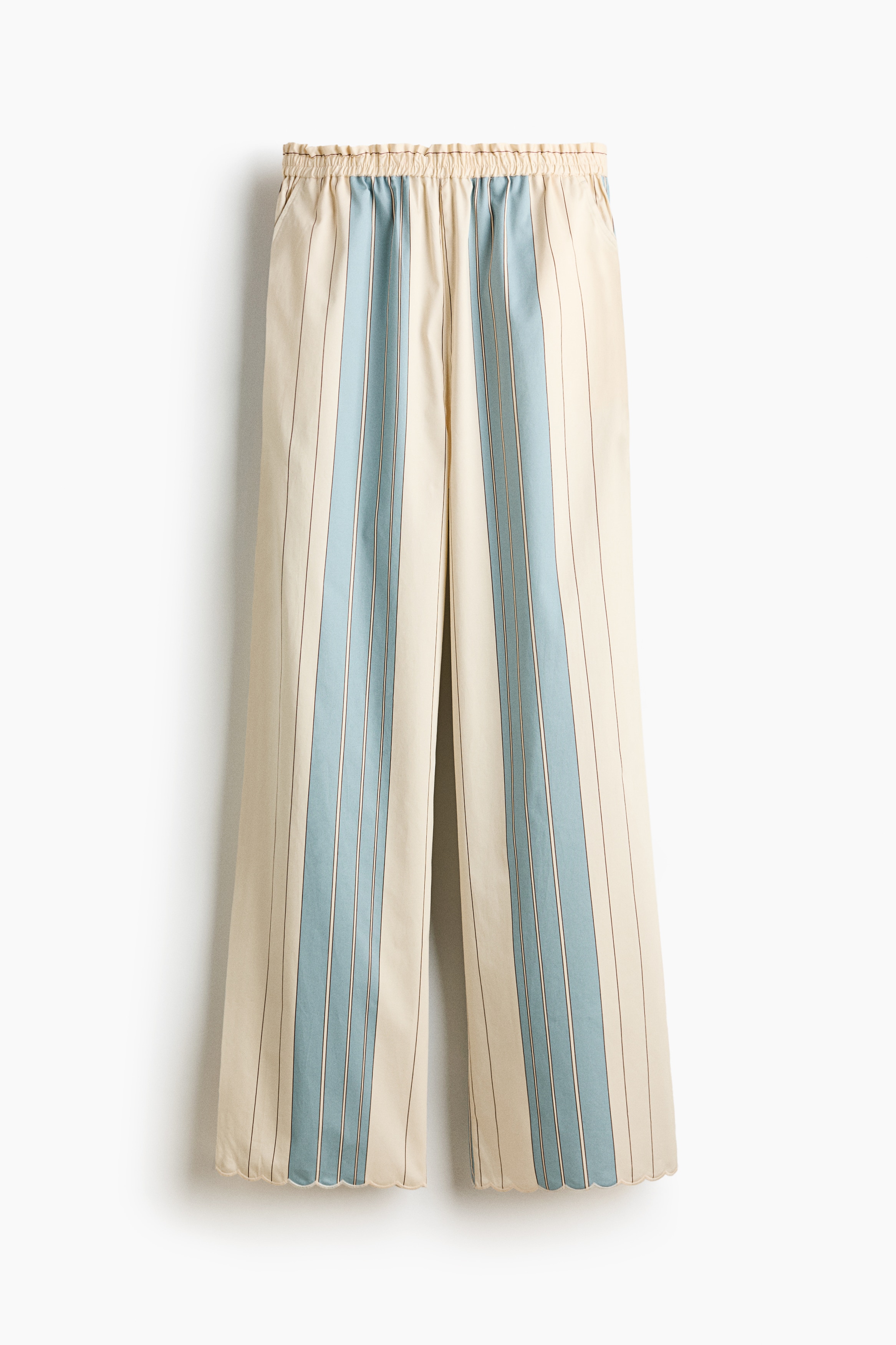 Loose-fit poplin trousers - Light blue/Striped