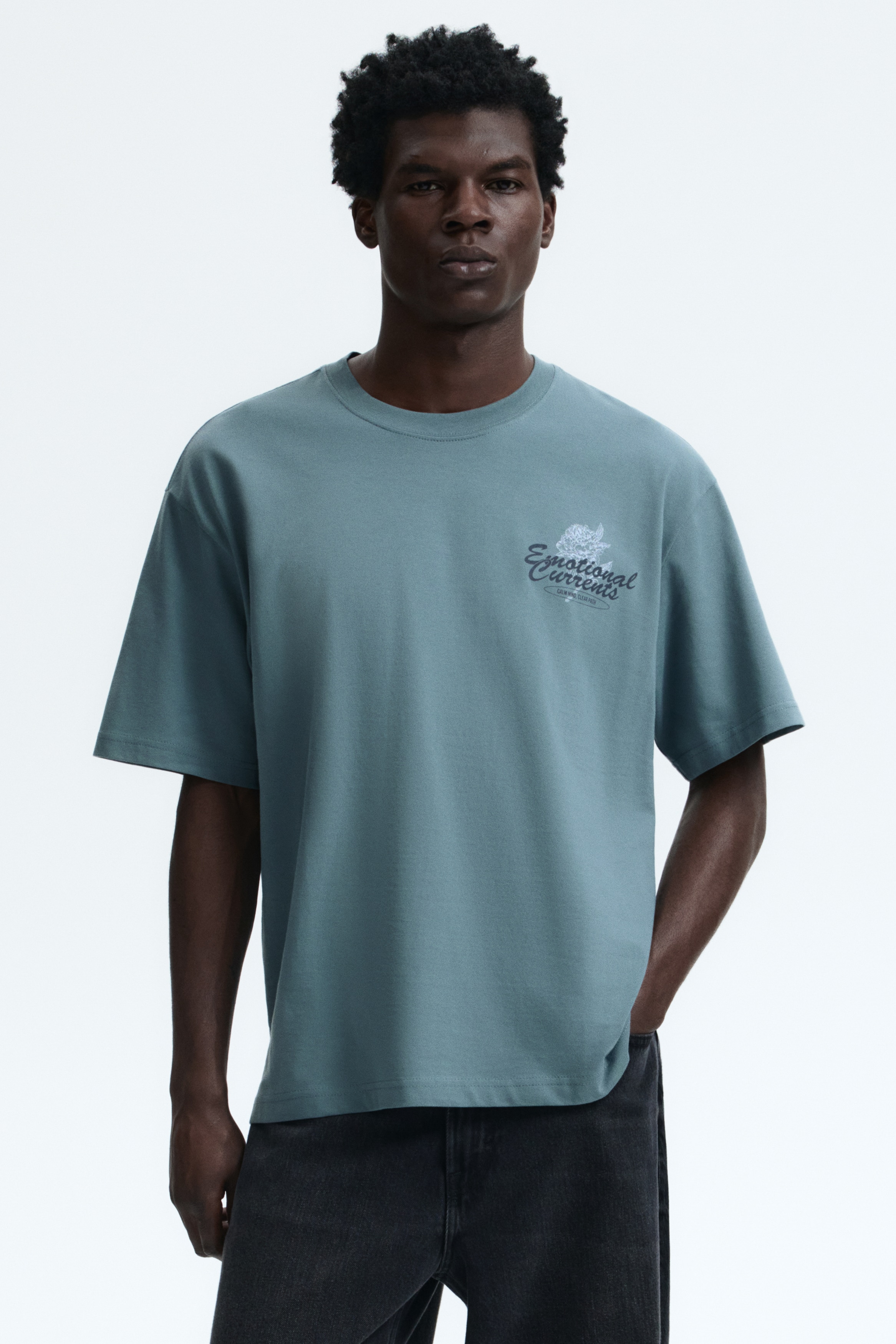 Loose Fit Printed T-shirt - Turquoise/Emotional Currents - Men