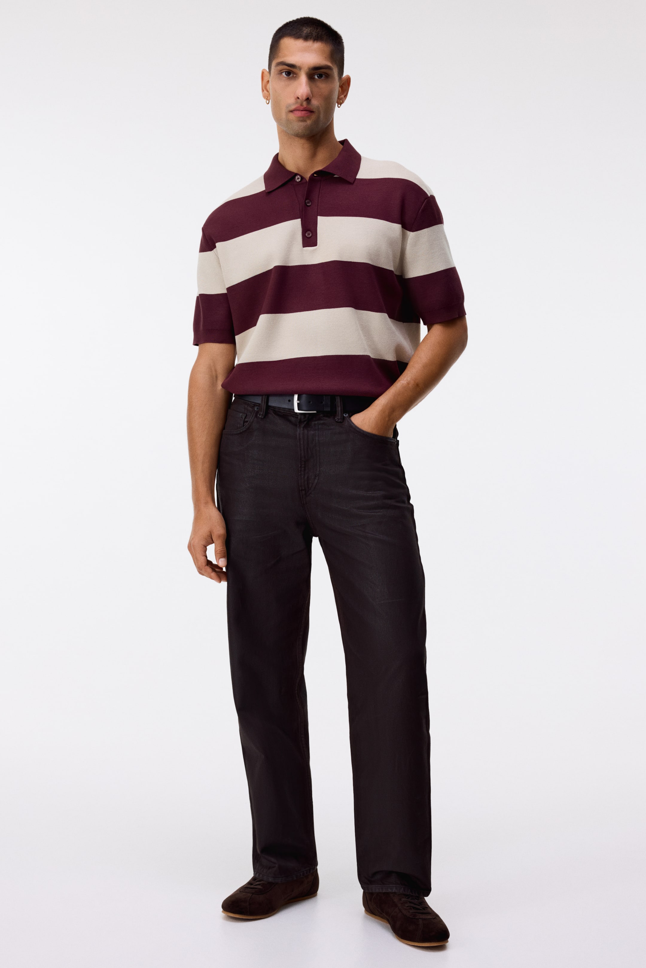 View larger image: Regular Fit Polo shirt - Burgundy/Striped - Men | H&M IN 3