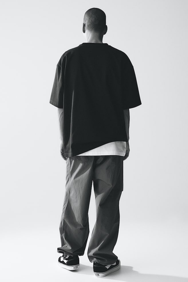 Oversized Fit Cotton T-shirt - Black/Black/White - 7