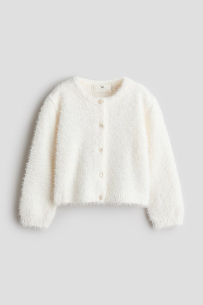 Fluffy Cardigan - Cream/Dark dusty purple - 1