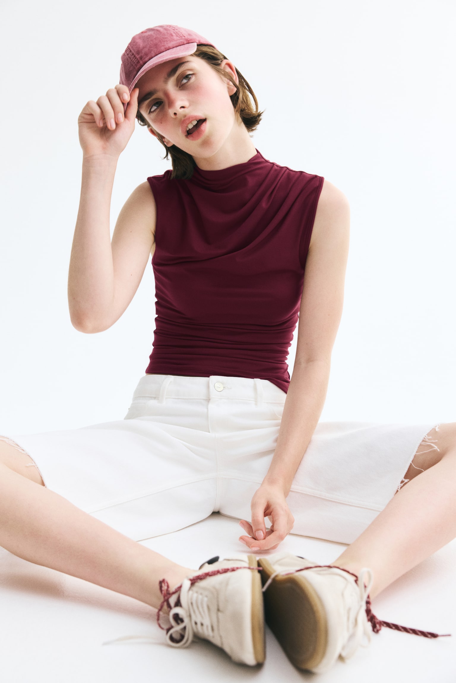 Draped Asymmetric Top - Burgundy/Taupe/Black - 1