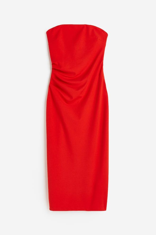 Gathered bandeau dress - Red/Black/Cream - 2