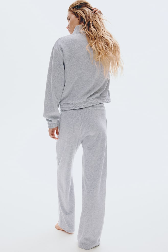 Velour Jacket with Zipper-Light gray melange - 3