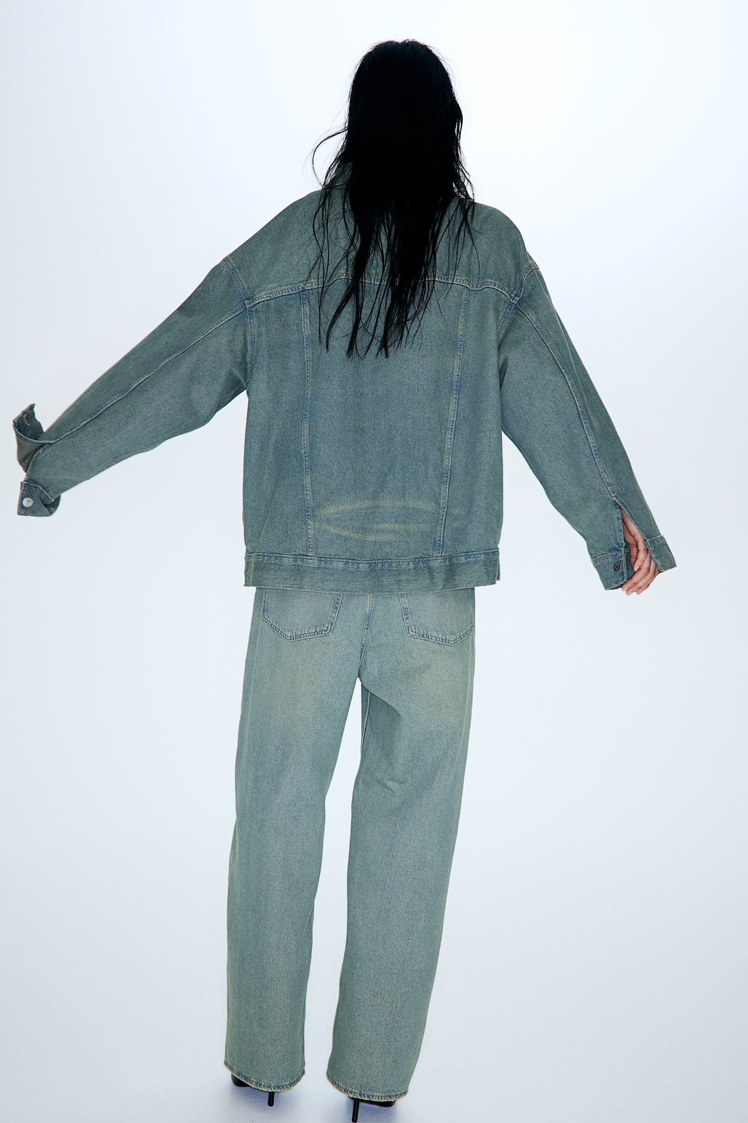 Oversized Denim Jacket - Yellow blue/Dark denim blue - 4