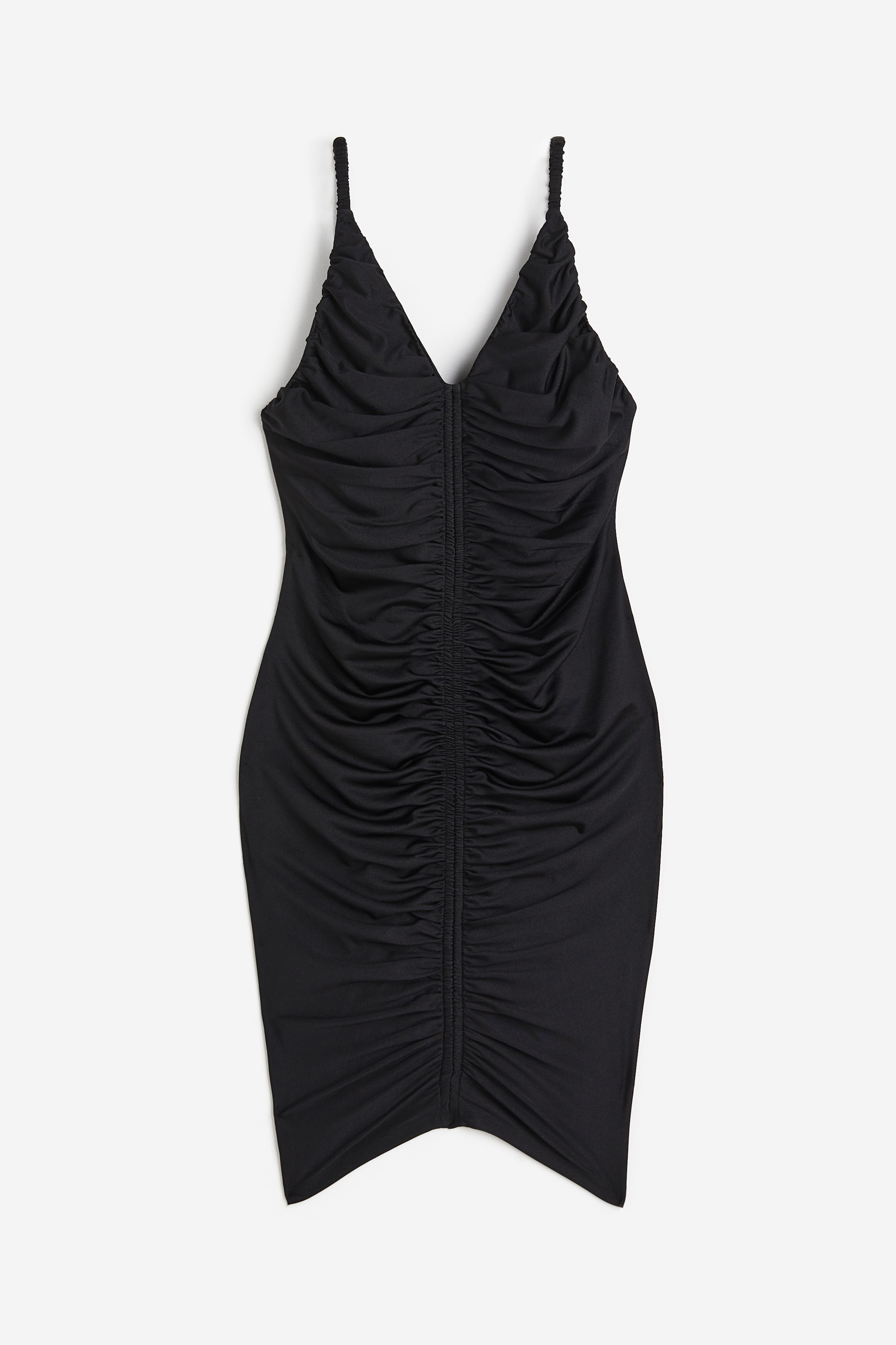 Ruched Bodycon Dress - V-neck - Sleeveless - Black - Ladies | H&M US