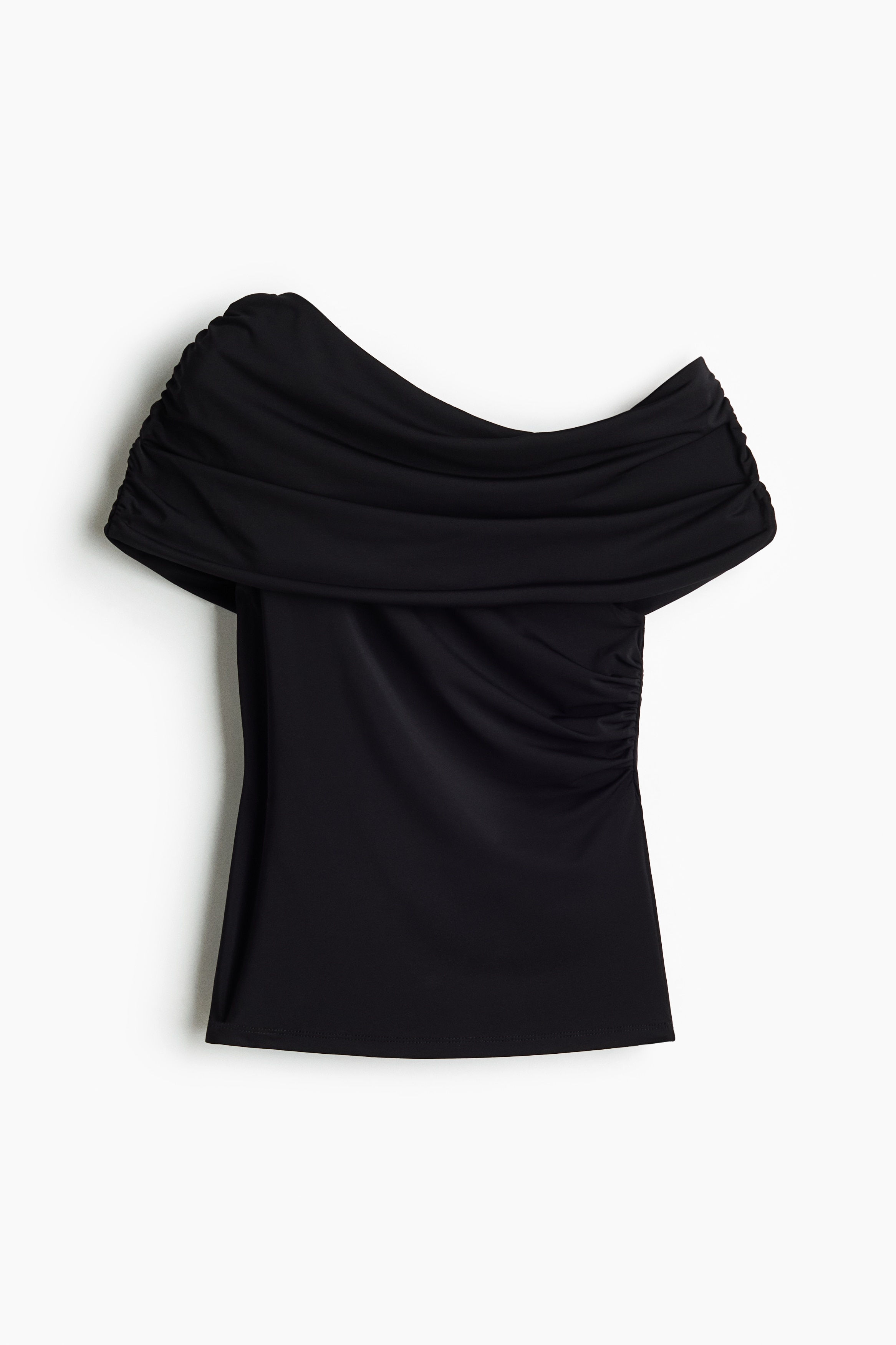 Draped Off The Shoulder Top - Black/Dark purple/Dark beige