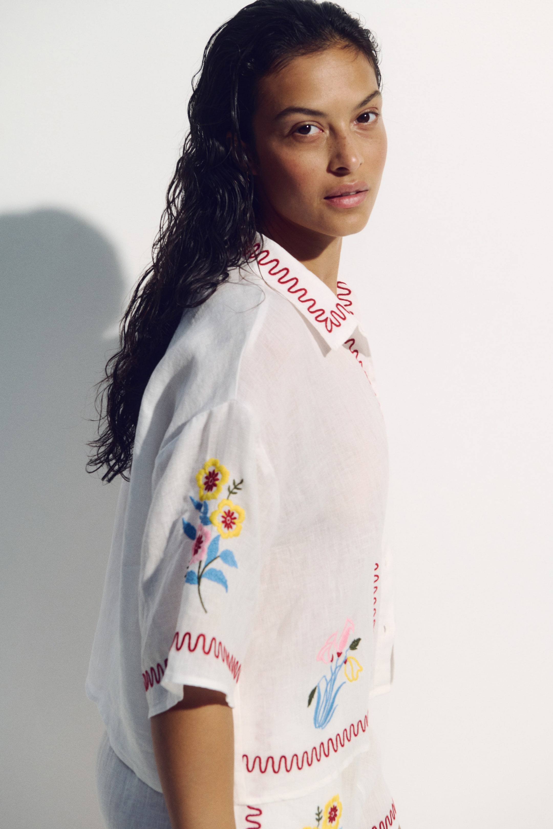 Embroidered Linen Beach Shirt