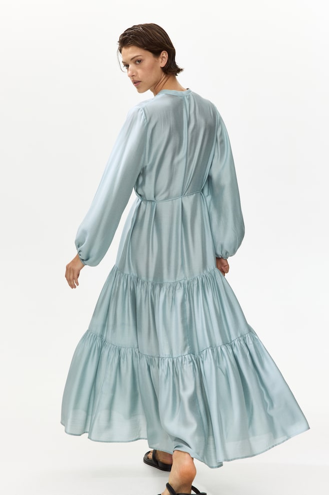 Tiered-skirt shirt dress - Light dusty turquoise - 3