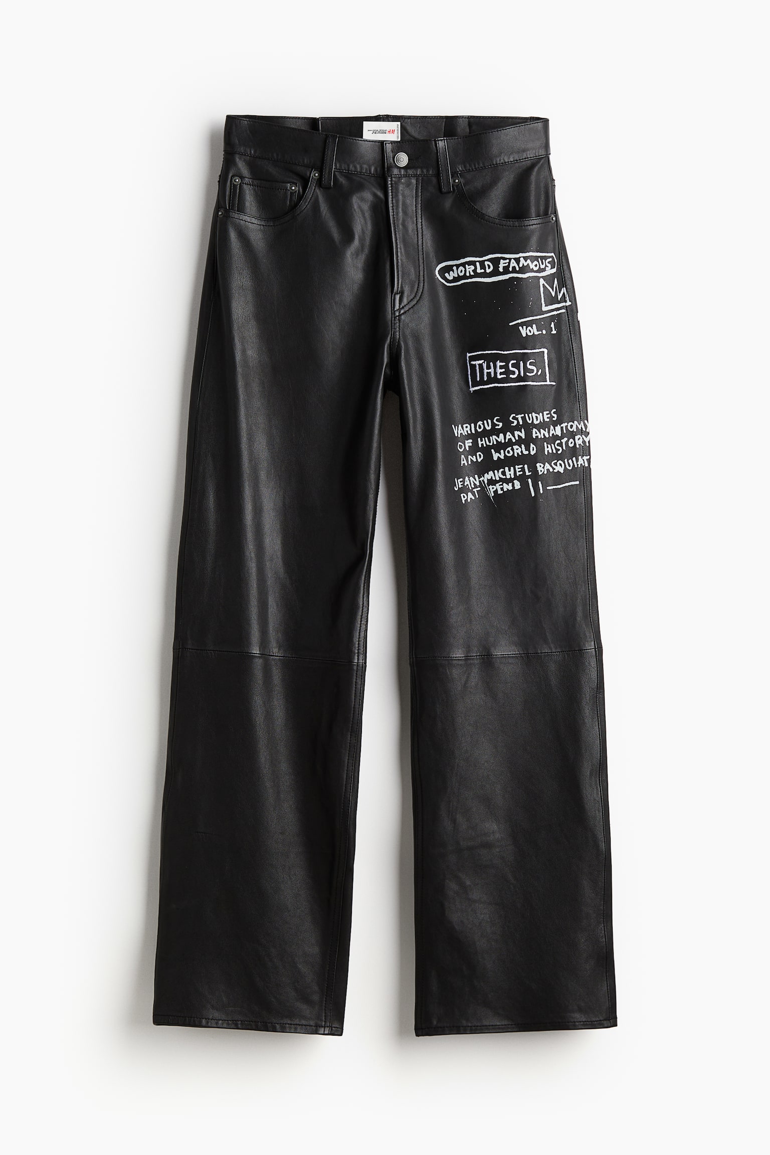 Straight Relaxed Leather trousers - Black/Basquiat - 2