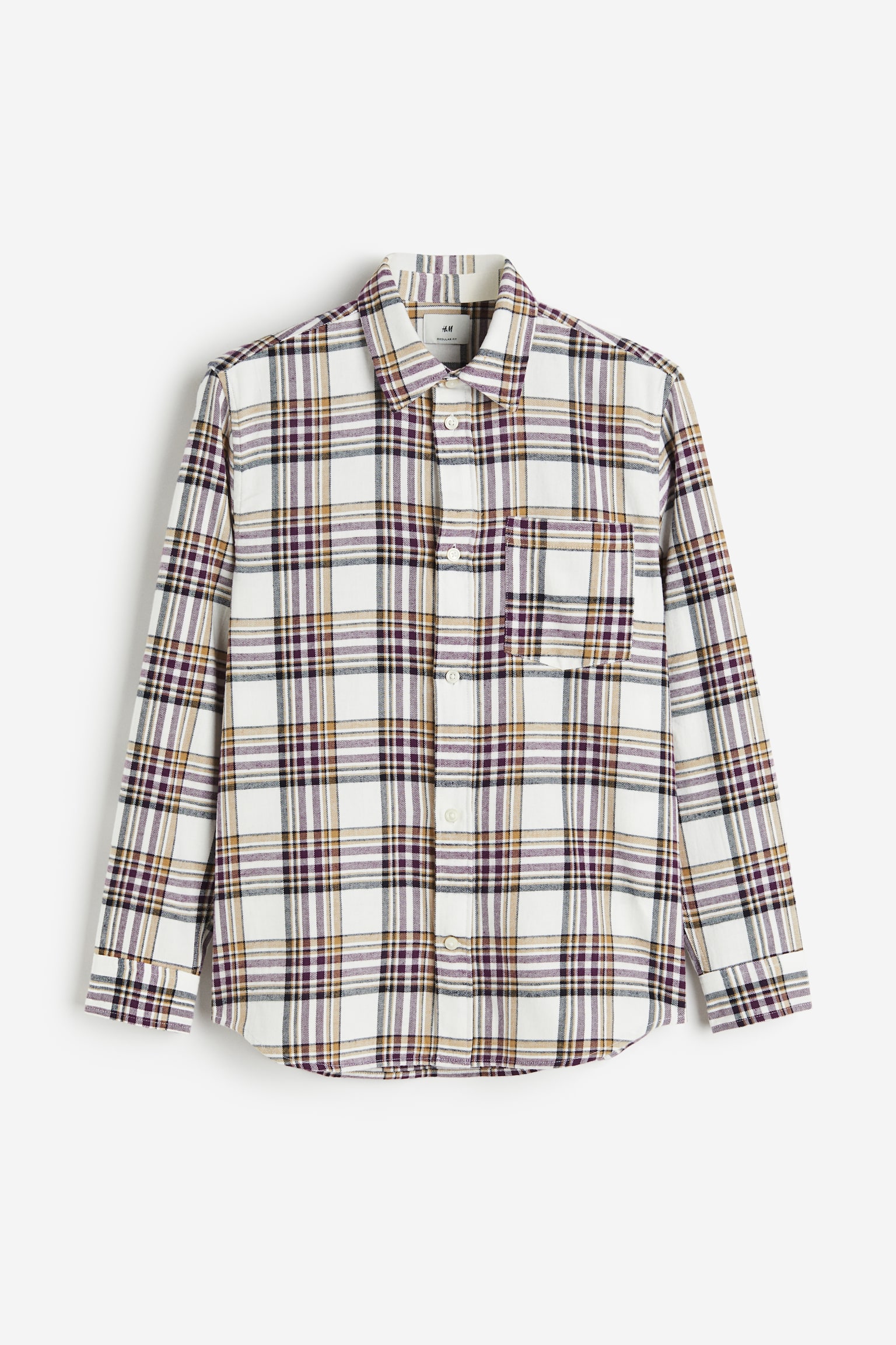 Regular Fit Flannel Shirt - White/Purple check/Brown/Check/Brown/Check - 2