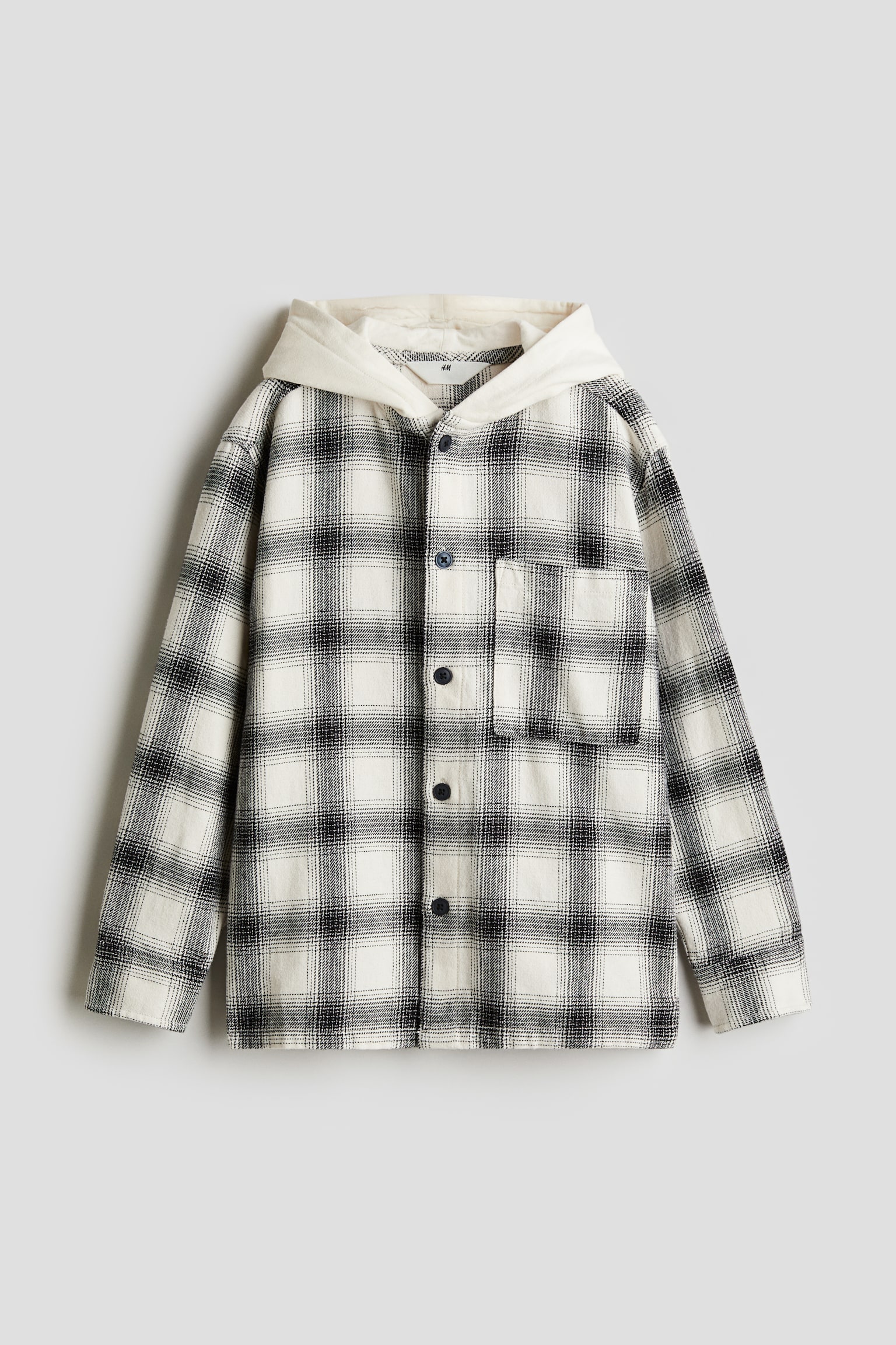 Hooded flannel shirt - White/Checked/Navy blue/Checked - 1