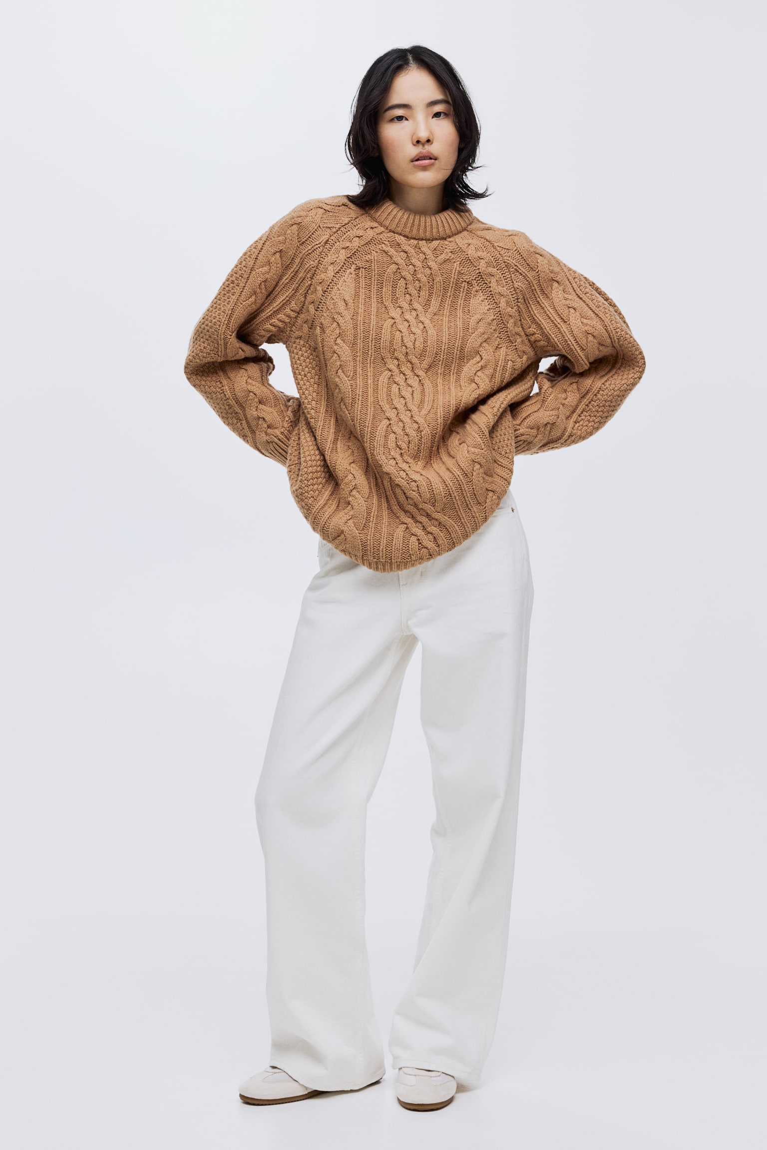 Cable-knit wool-blend jumper - Beige - 6