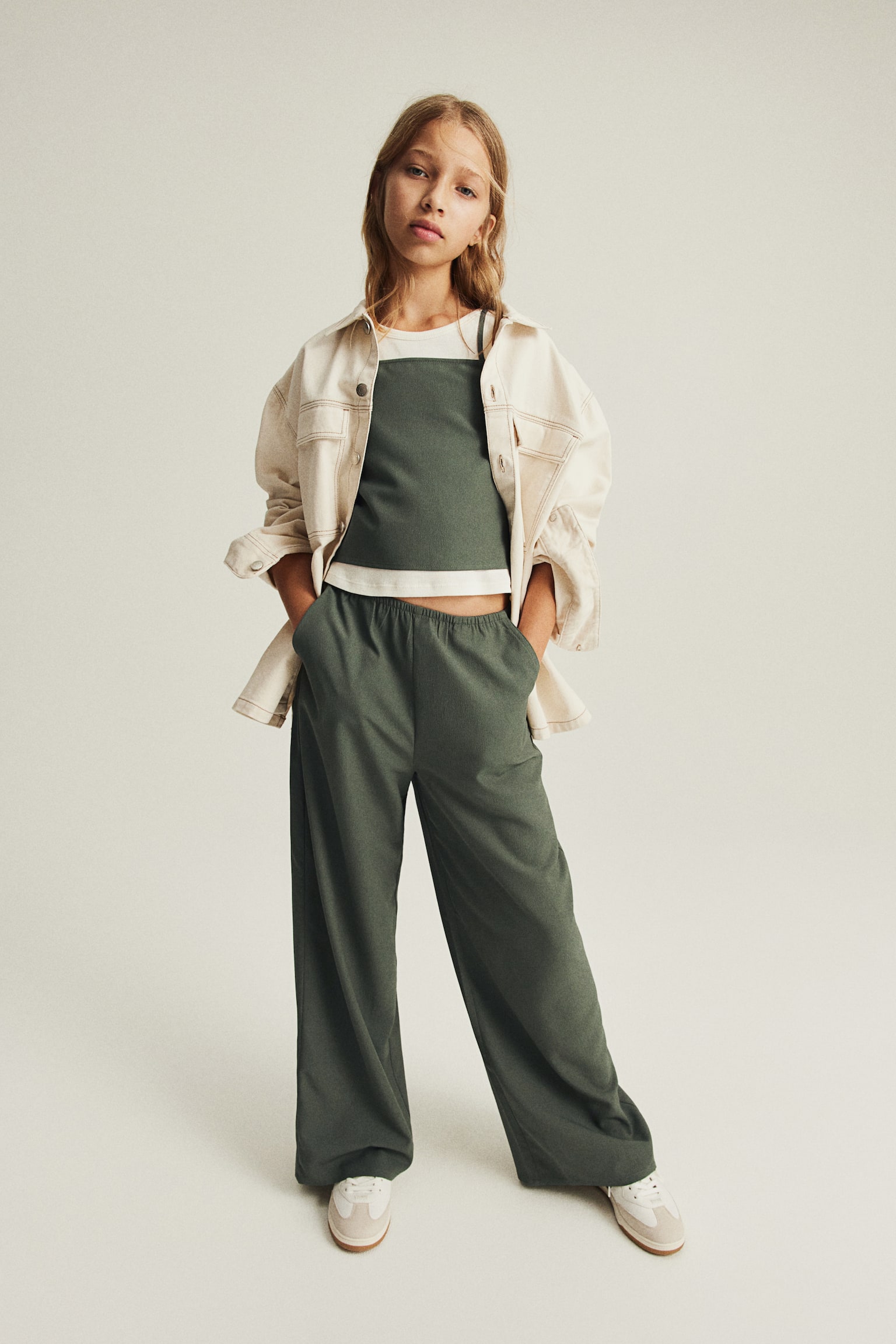 Strappy top and trousers set - Khaki green/Dark blue/Floral - 2