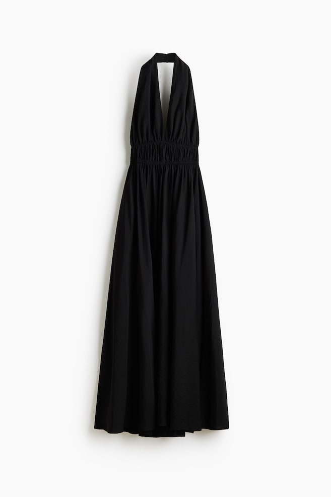 Flared-skirt halterneck dress - Black/Dusty yellow/Dark green/Patterned - 1