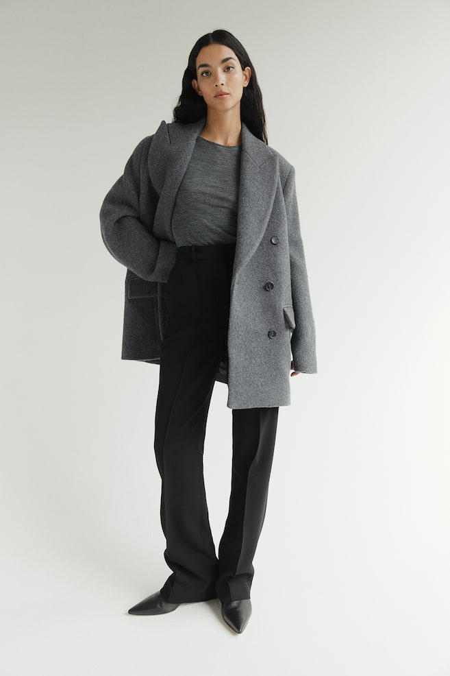 Wool-blend double-breasted jacket - Dark grey/Black - 3