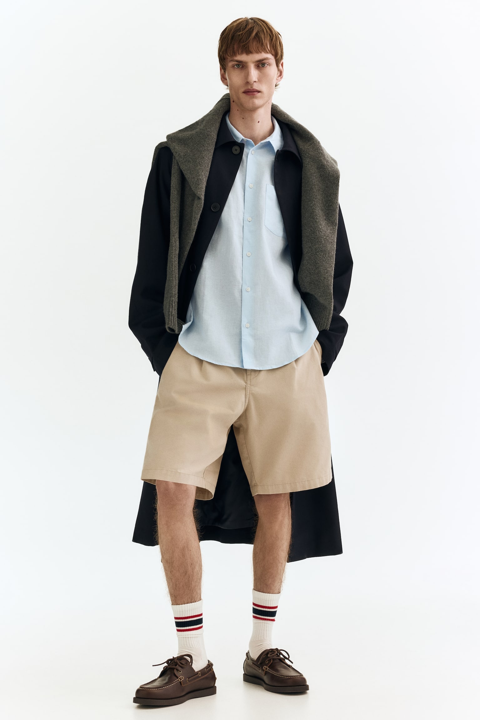 Сорочка Relaxed Fit на основі льону - Світло-блакитний/Білий/Темно-коричневий - 4