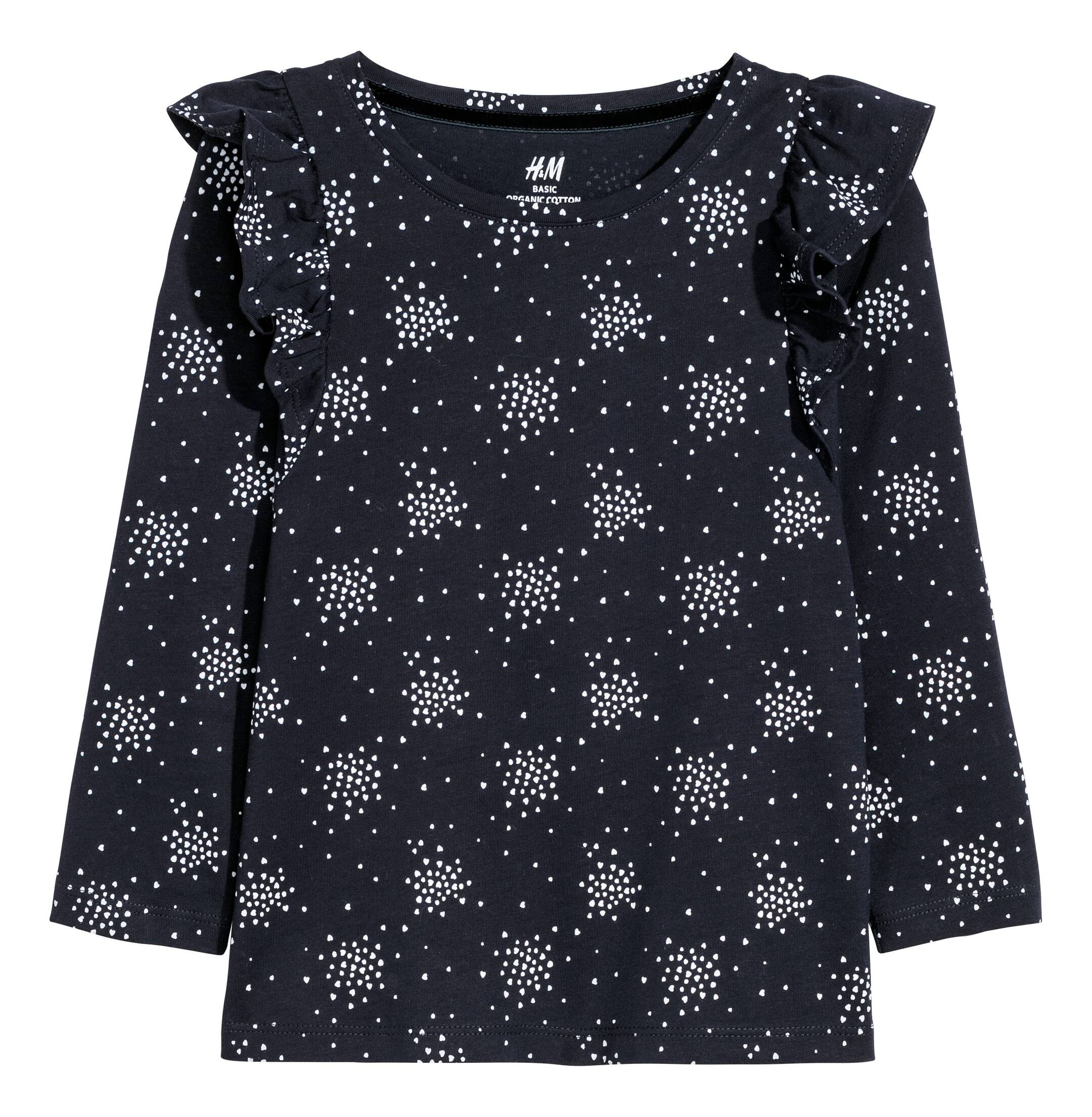 Näytä suurempi kuva: Röyhelöinen trikoopusero - Tummansininen/Kuviollinen - Kids | H&M FI 1