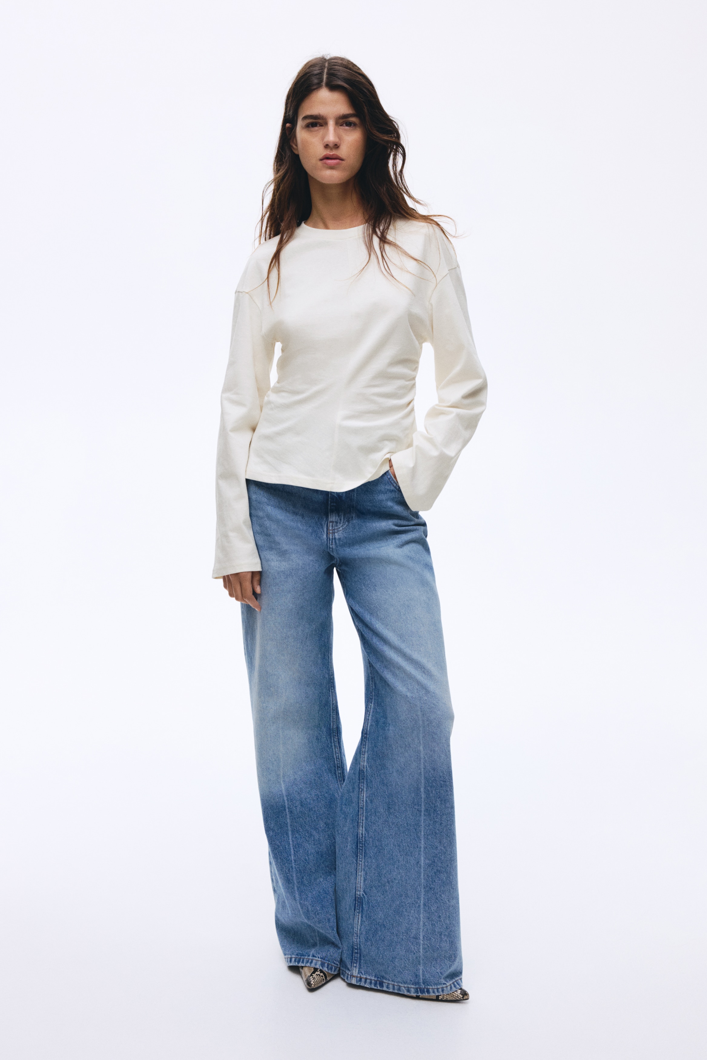 Gathered cotton jersey top