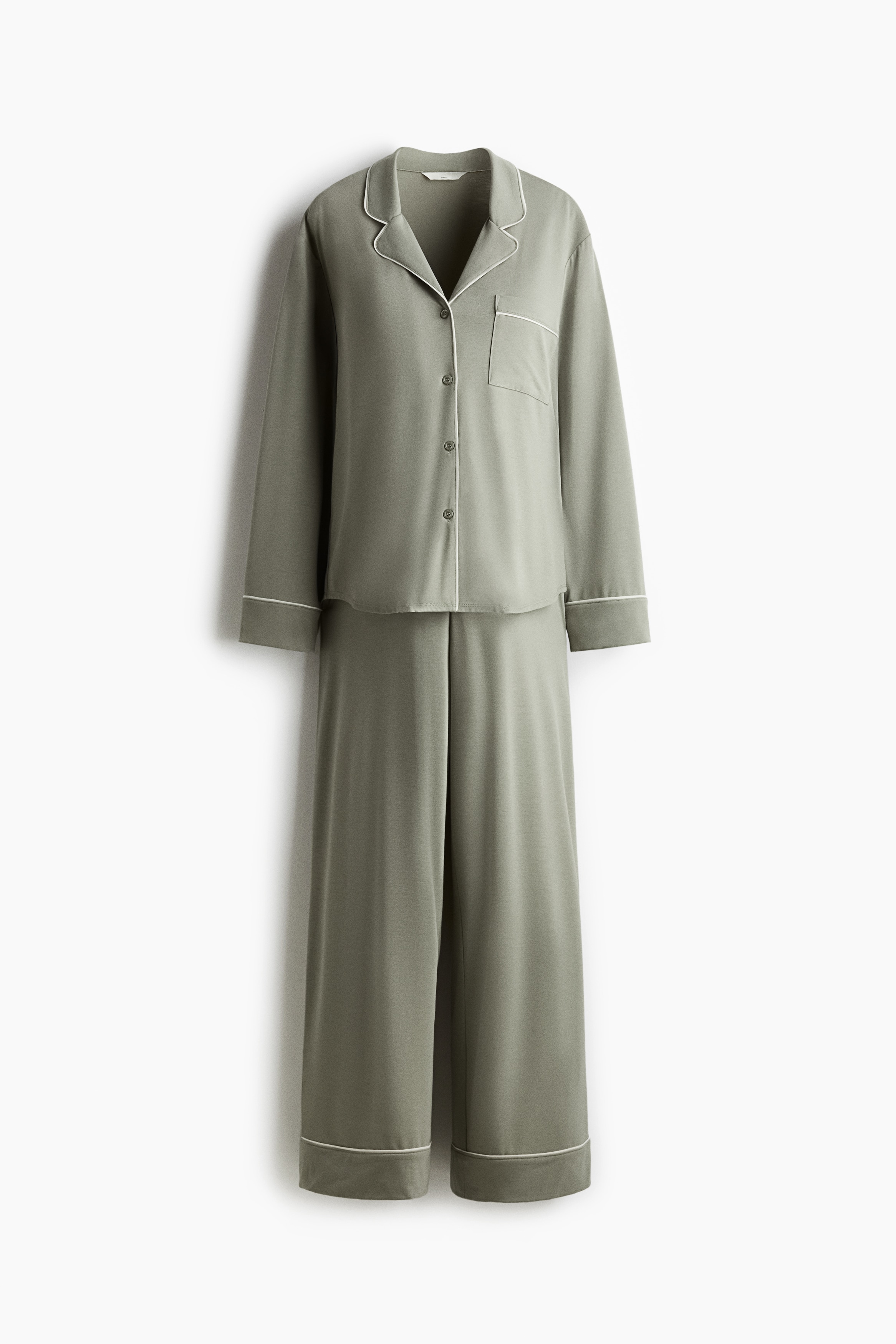 МАМА Пижама с релефни ръбове - Светлозелено каки/Черен/Черен/Светлорозов